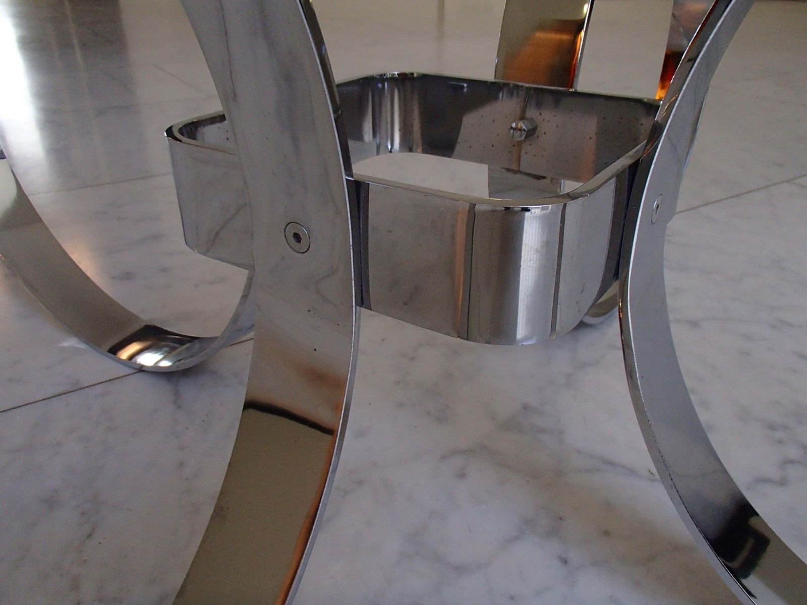 photo for sale Mid Century Modern Low Table Chrome Rings And Brown Glass Top