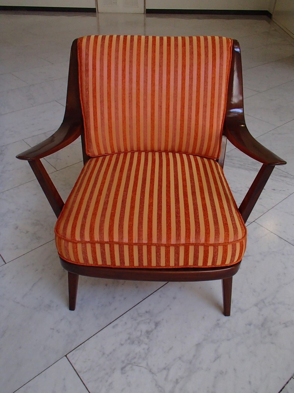 Mid Century Modern Armchair By Knoll Antimott Cushions Orange Tones Stripes photo for sale