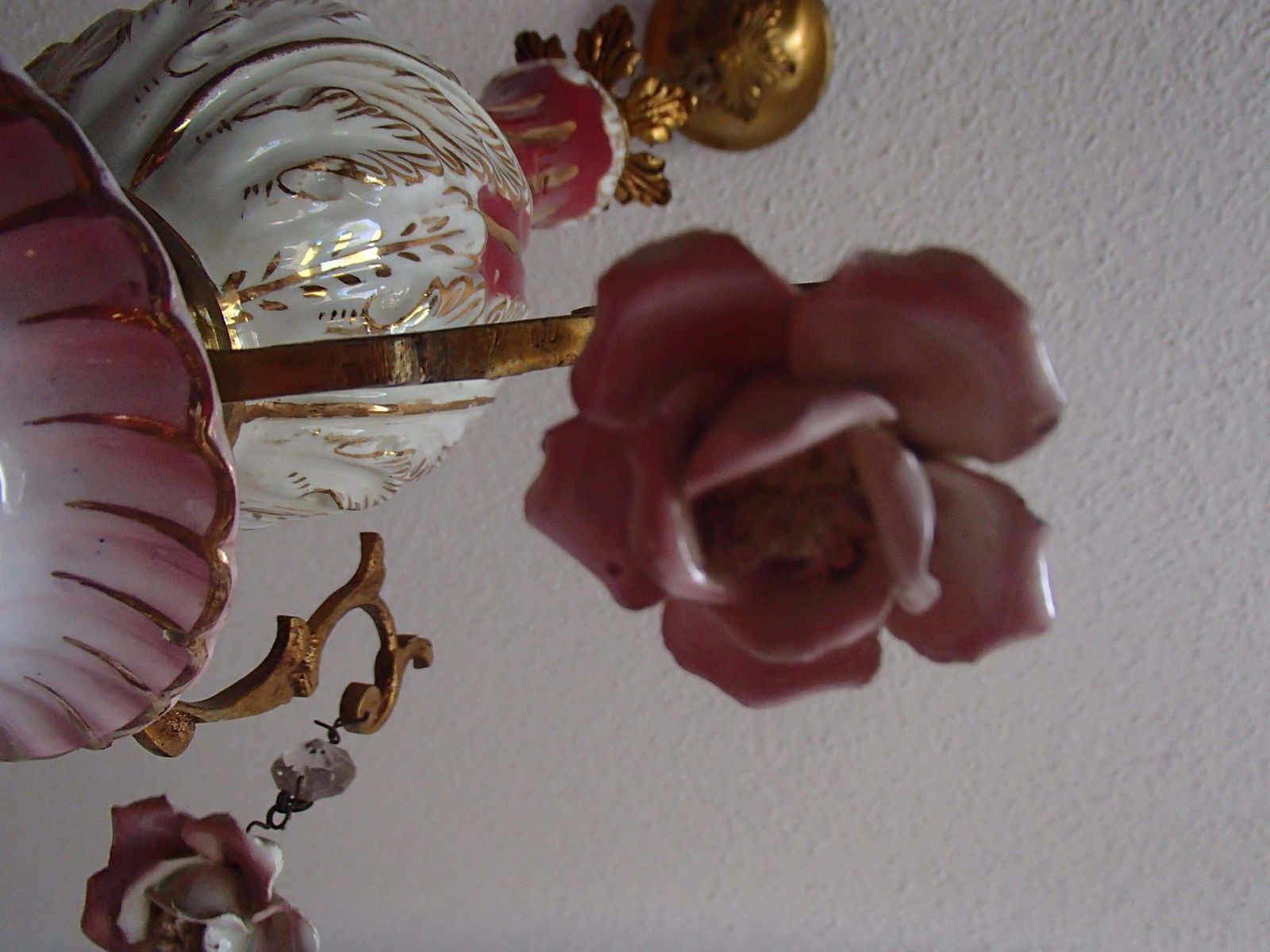 1960th Italian Porcelain Chandelier With Roses photo vintage