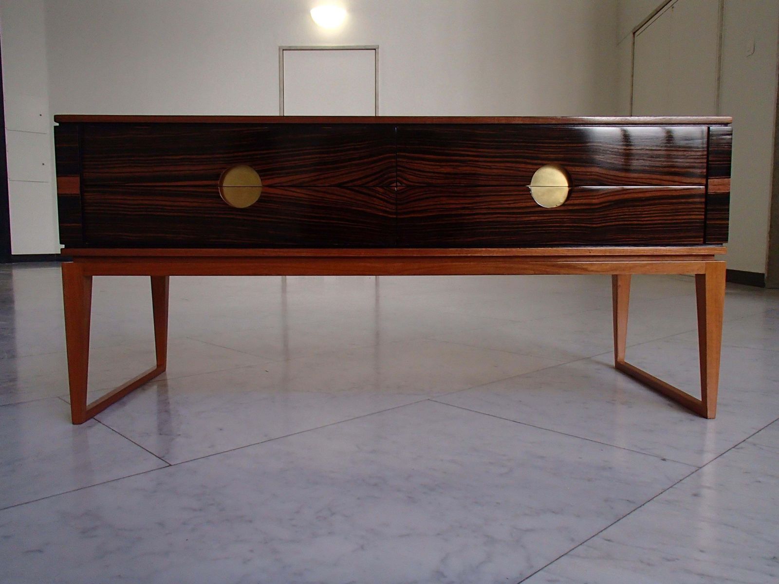 Midcentury Chest Of Drawers Or Low Table Ebene De Macassar And Brass Handles photo furniture