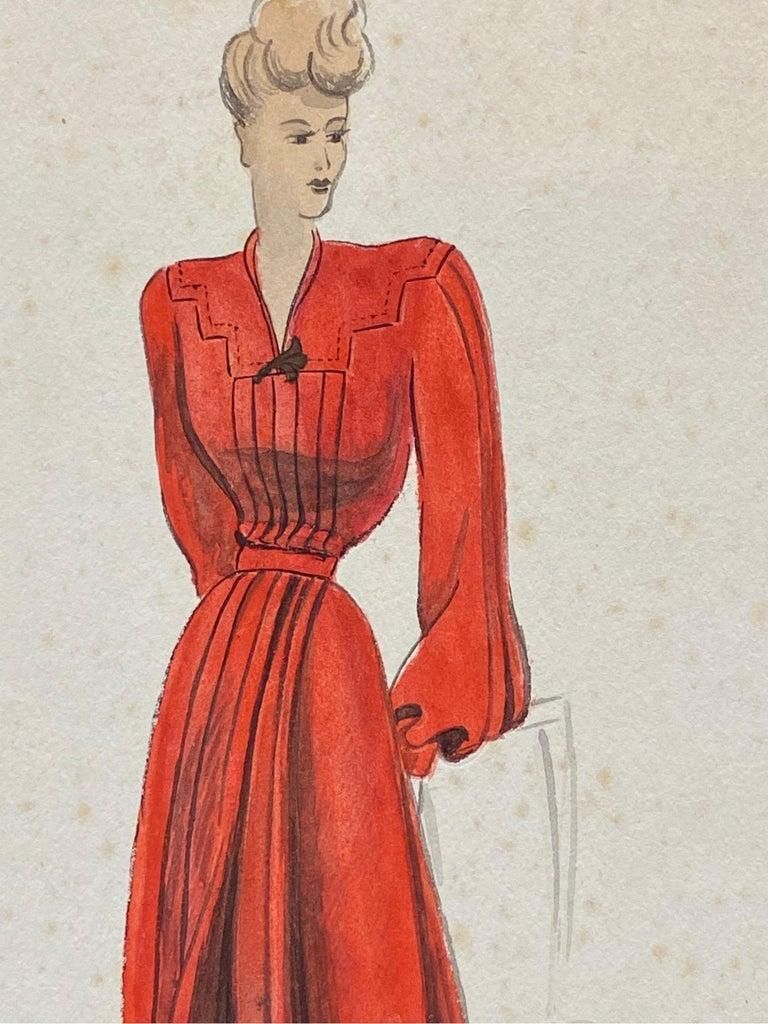 Unknown 1940's Fashion Illustration, The Lady In The Red Dress Circa 1940s photo furniture