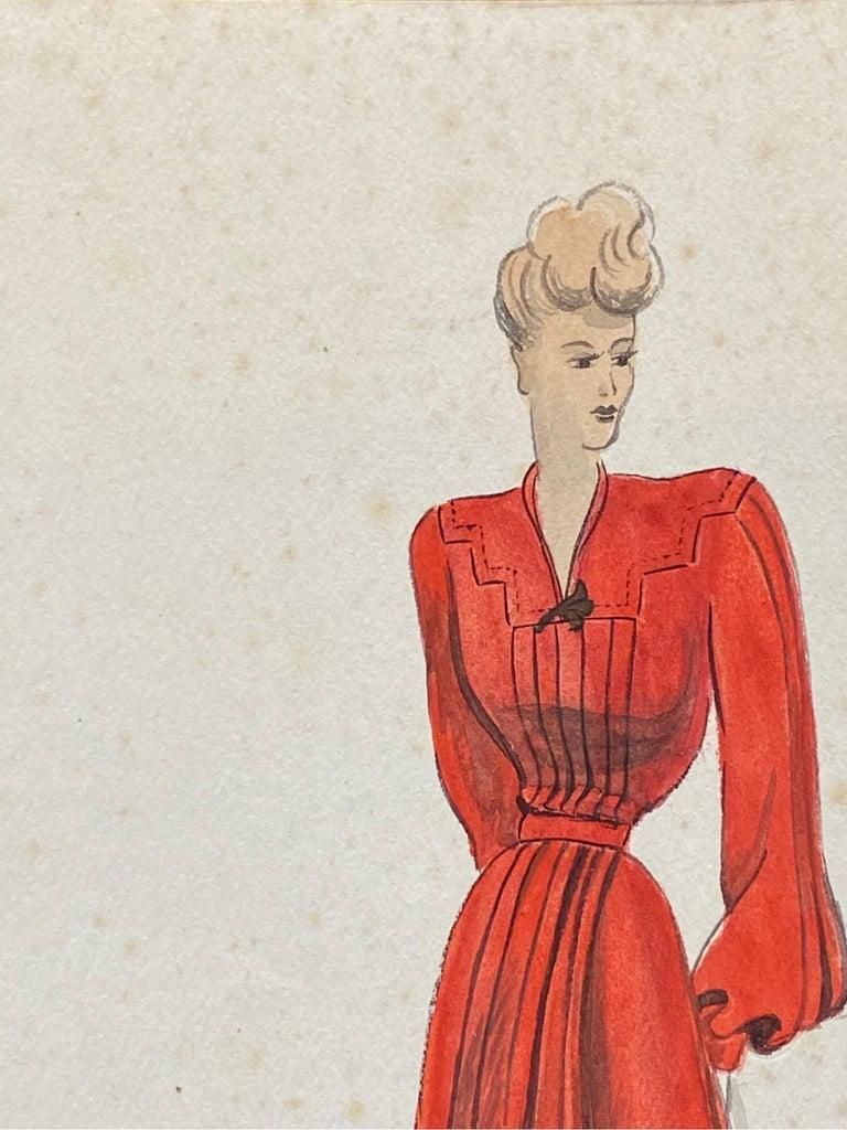 Unknown 1940's Fashion Illustration, The Lady In The Red Dress Circa 1940s photo 300.0