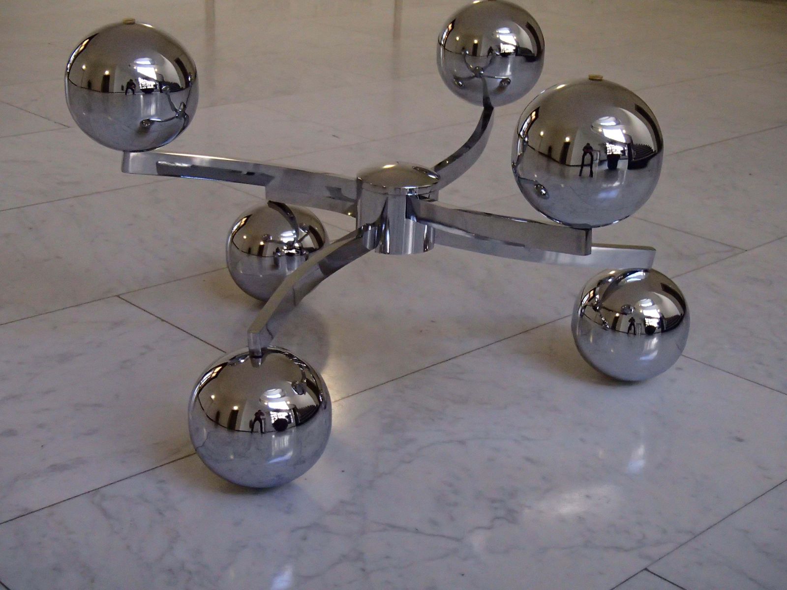 1970 This Planet Chrome Coffee Table Round Brown Glass Top photo for sale