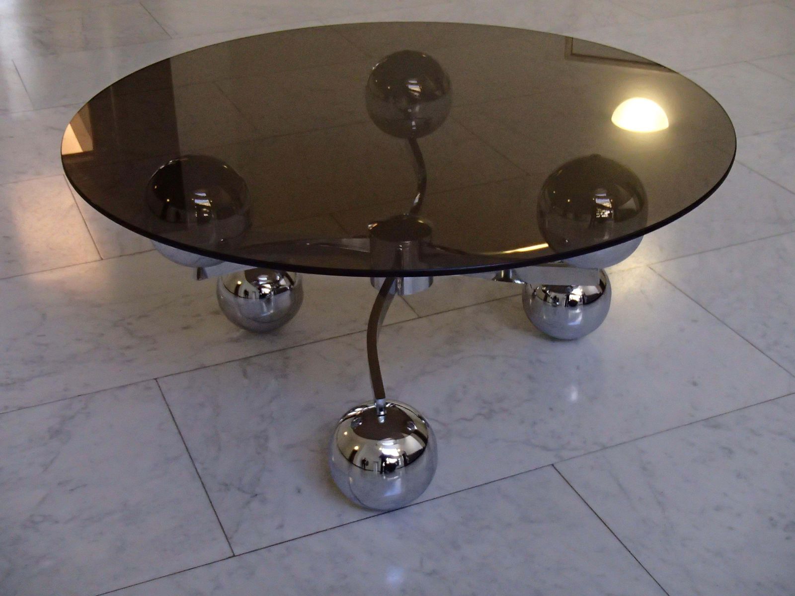 Furniture 1970 This Planet Chrome Coffee Table Round Brown Glass Top photo
