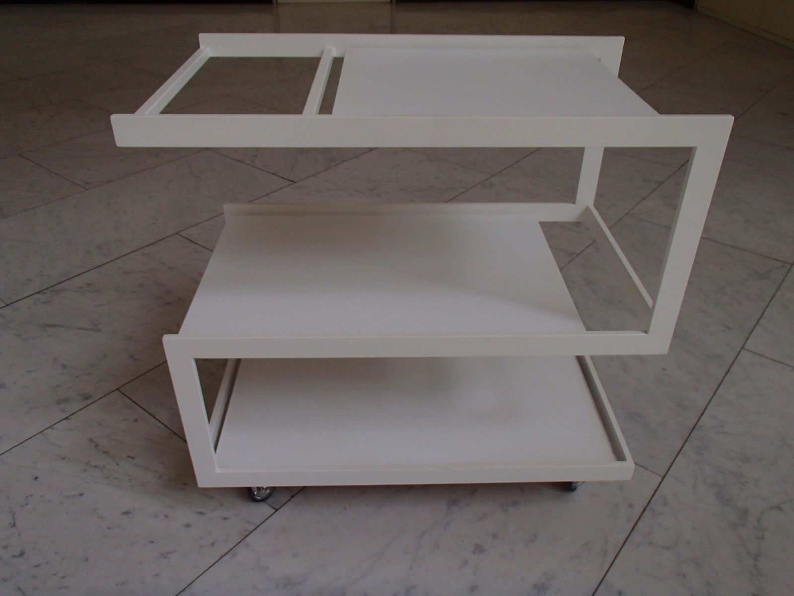 Modern Cubist White Trolley 3 Shelf's White Metal Frame And Wood Shelf's photo Furniture