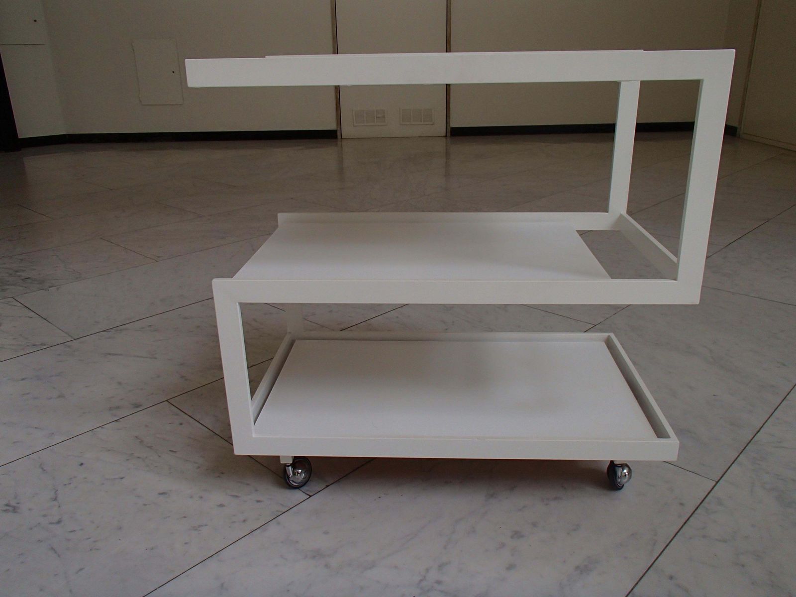 Modern Cubist White Trolley 3 Shelf's White Metal Frame And Wood Shelf's photo 1606.0