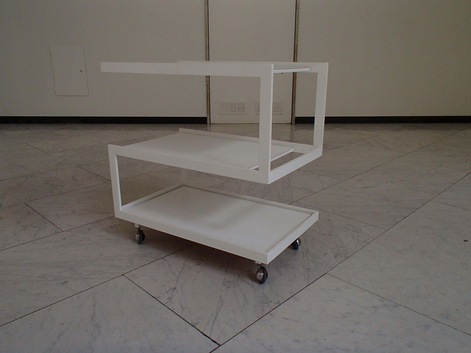 Modern Cubist White Trolley 3 Shelf's White Metal Frame And Wood Shelf's photo vinterior