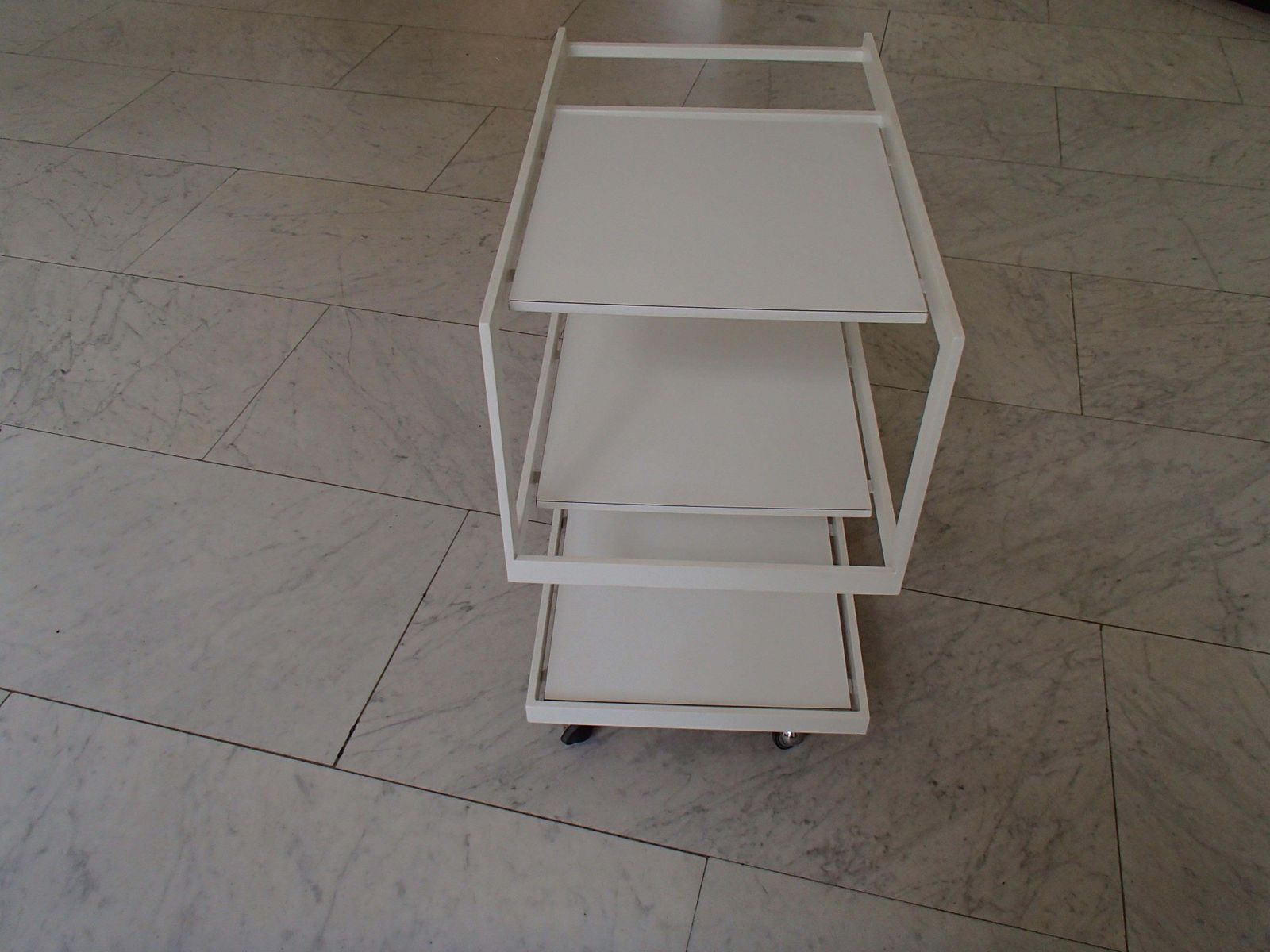 photo furniture Modern Cubist White Trolley 3 Shelf's White Metal Frame And Wood Shelf's