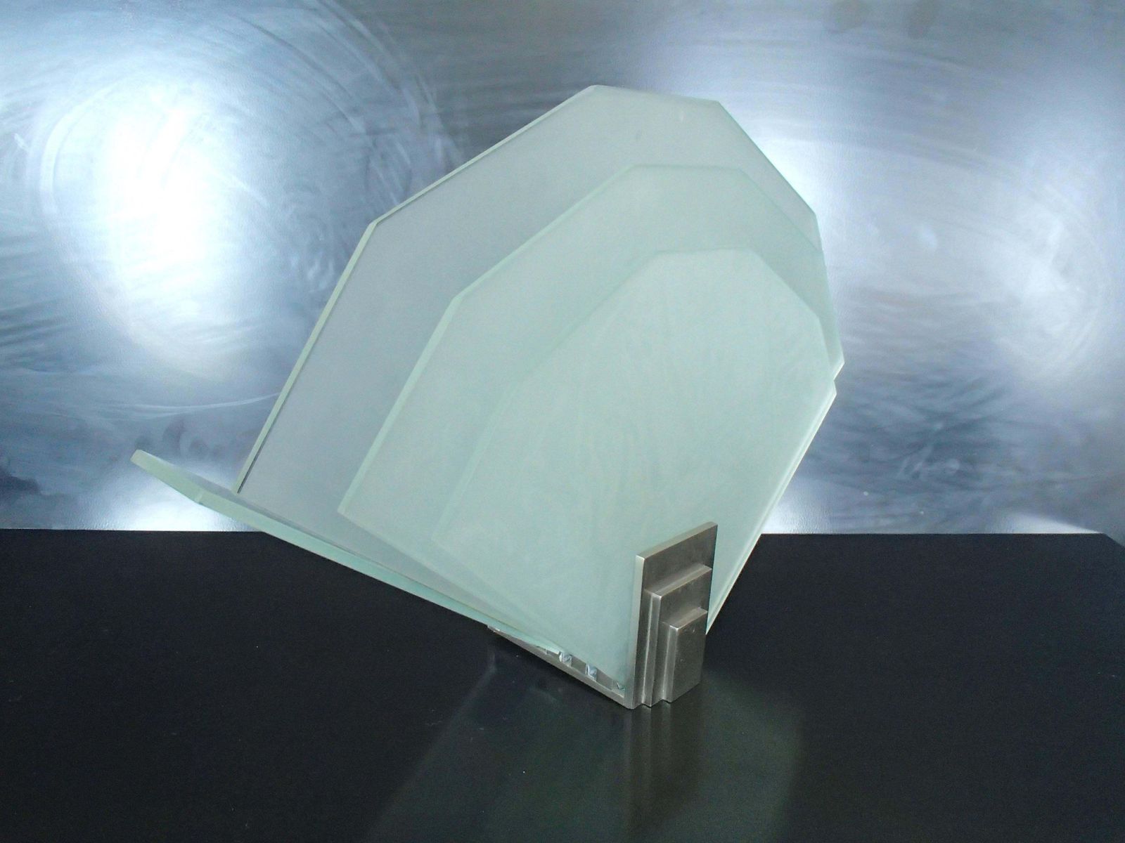 Pair Of Art Deco Cubist Wall Lights Scones Chrome And Satin Glass photo for sale
