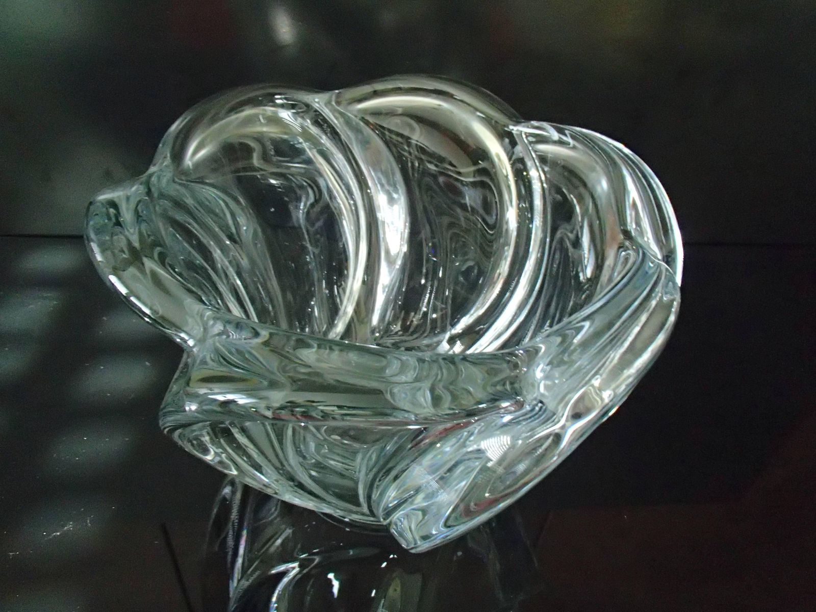 Midcentury Large Crystal Vase Or Coup Transparent Heavy photo furniture
