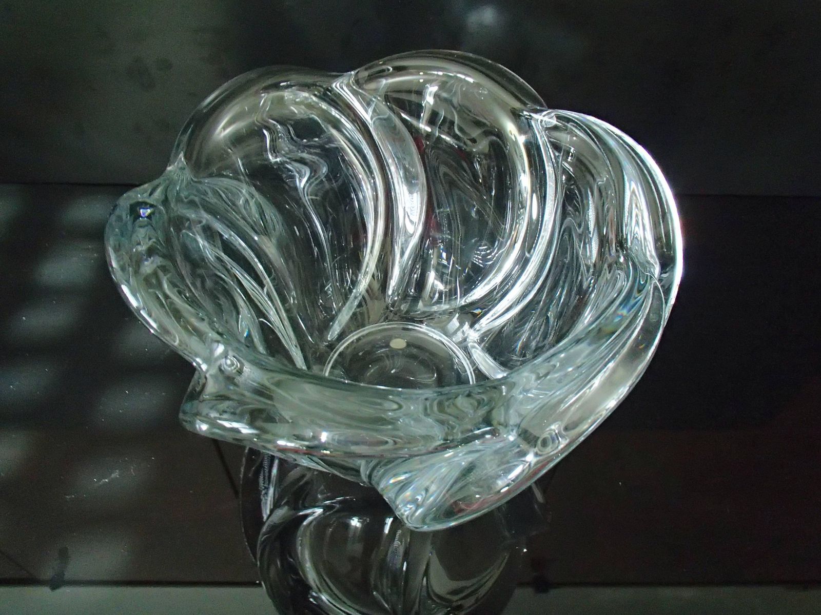 Midcentury Large Crystal Vase Or Coup Transparent Heavy photo for sale