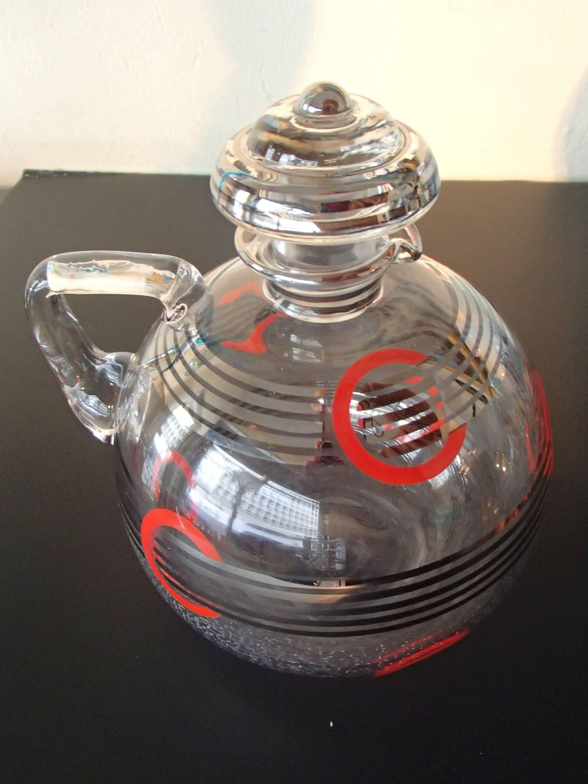 Art Deco Carafe Silver Red And Black Geometrical Design photo for sale