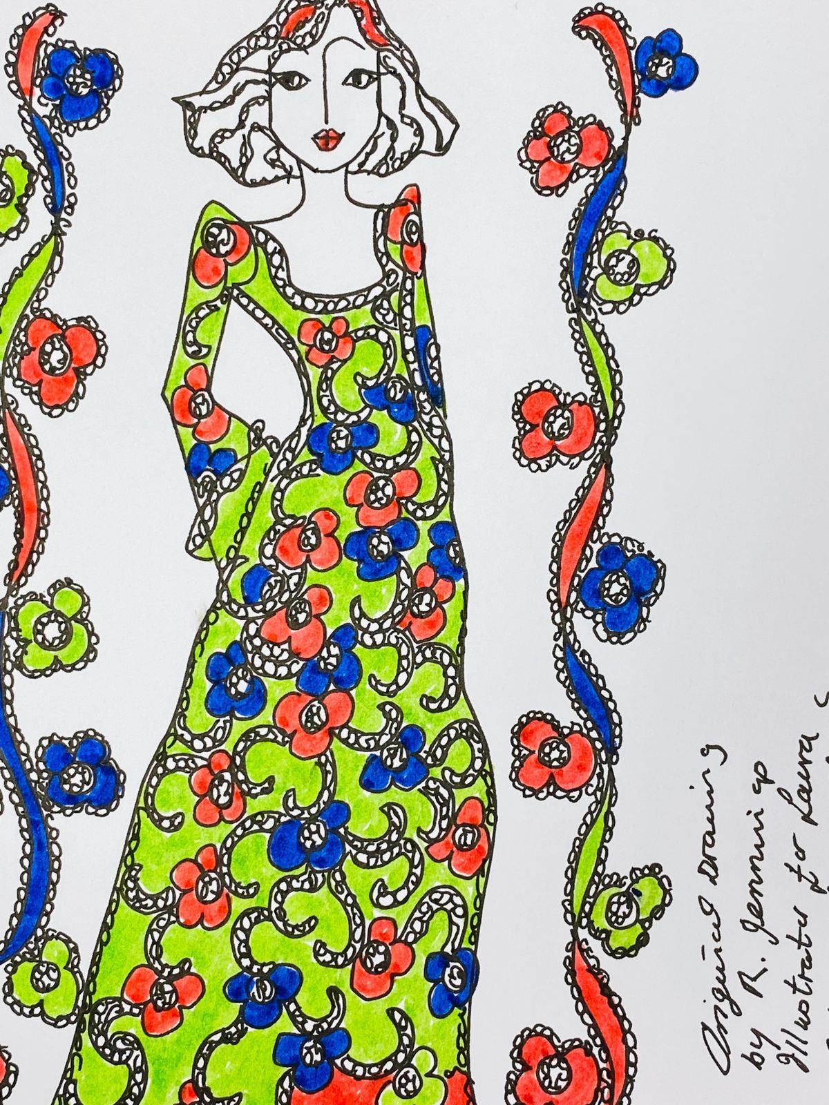 Unknown Original Fashion Design Illustration Watercolor Painting Laura Ashley Designer Circa 2000s photo for sale