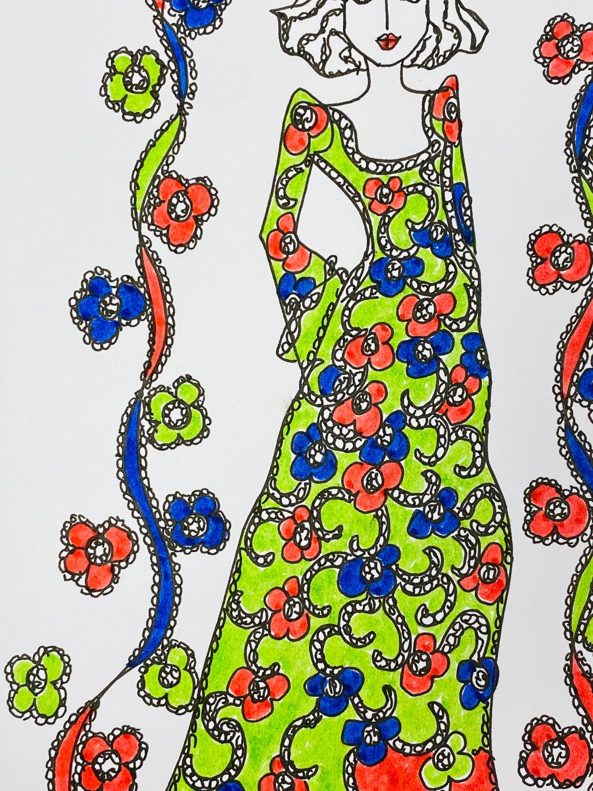 Unknown Original Fashion Design Illustration Watercolor Painting Laura Ashley Designer Circa 2000s photo Art