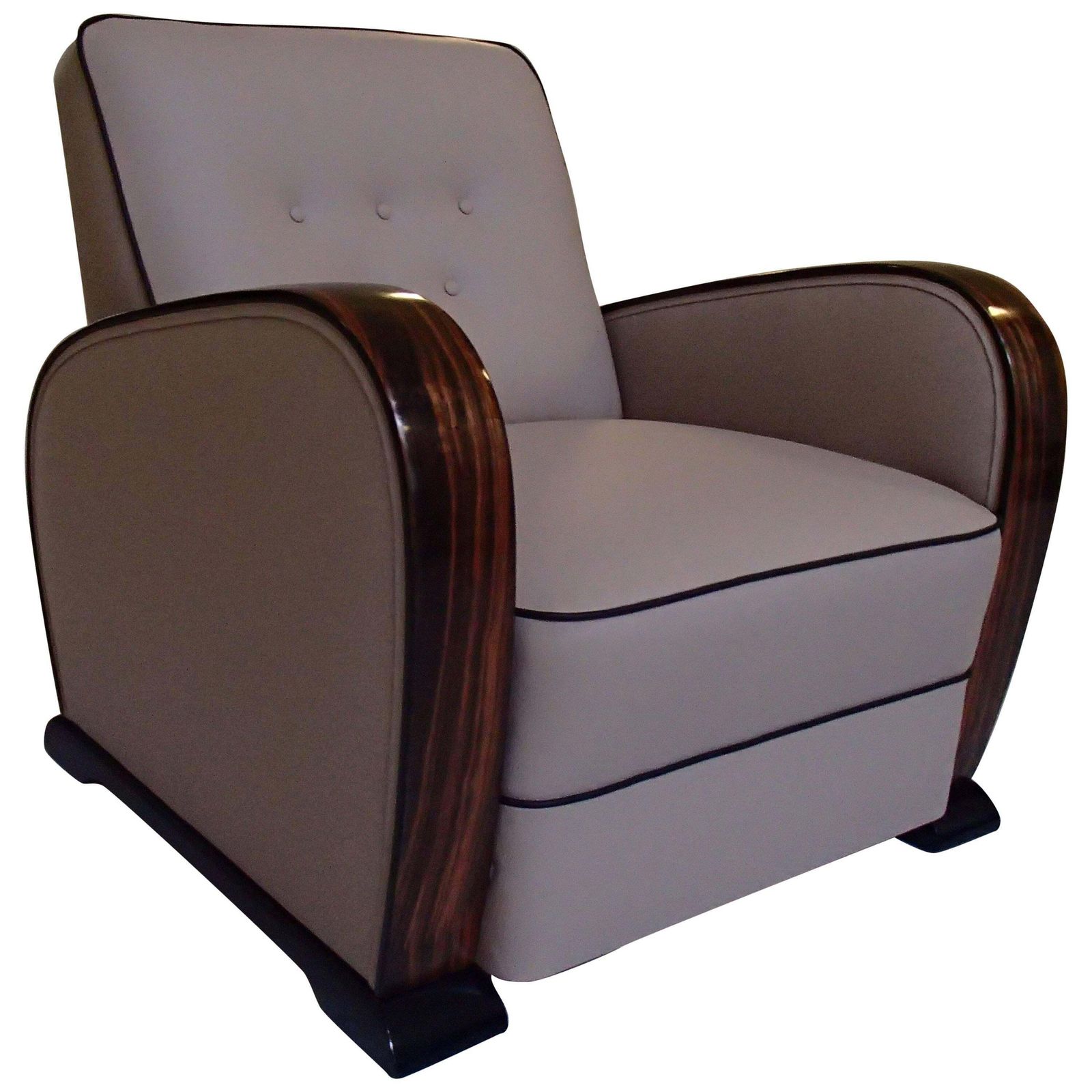 Art Deco Leather Club Chair With Ebene De Macassar Handles
