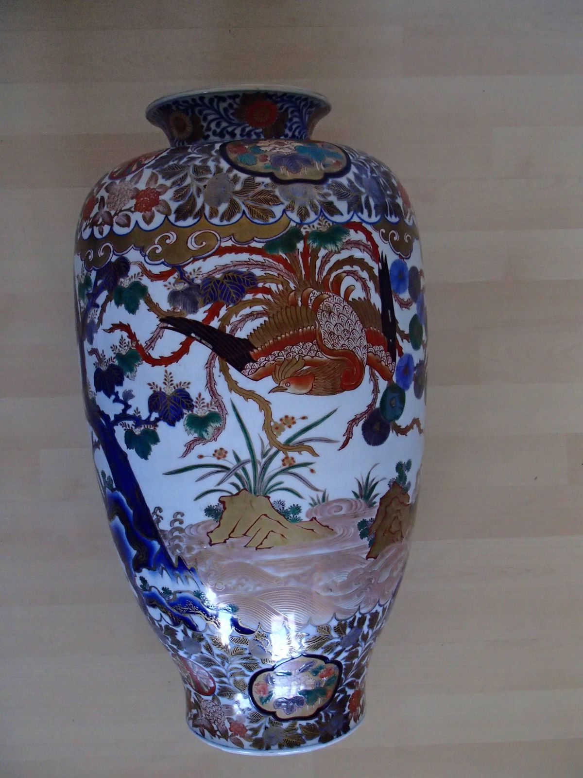 Huge Imari Vase With Email Painted With Birds And Kiku Flowers photo buy