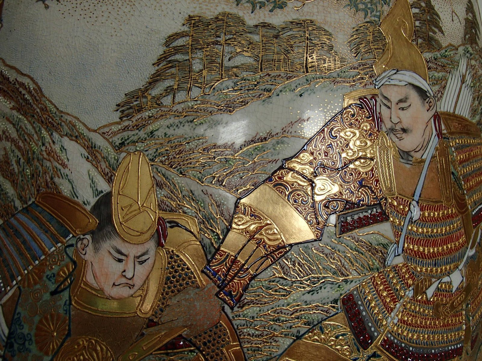 1900 Japanese Satsuma Porcelain Huge Vase With Samurai Scenes photo 7136.0