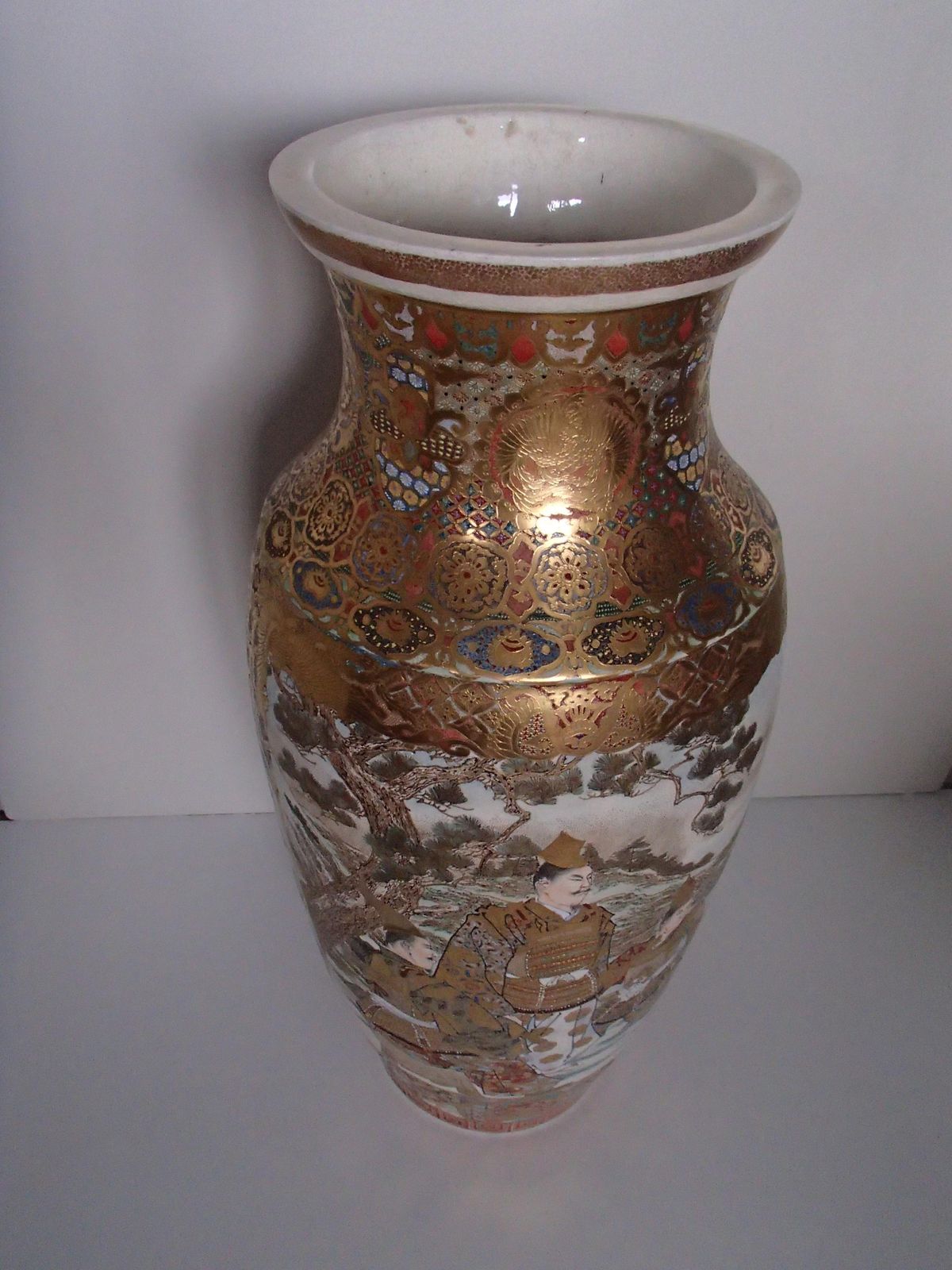 1900 Japanese Satsuma Porcelain Huge Vase With Samurai Scenes photo vintage
