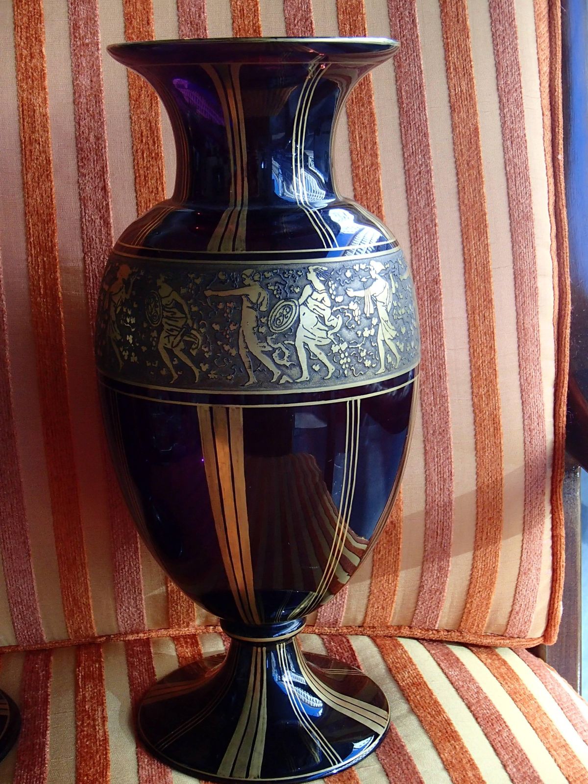 Pair Of Huge Ludwig Moser Karlsbad Vases With Gold Mythological Motives photo vintage