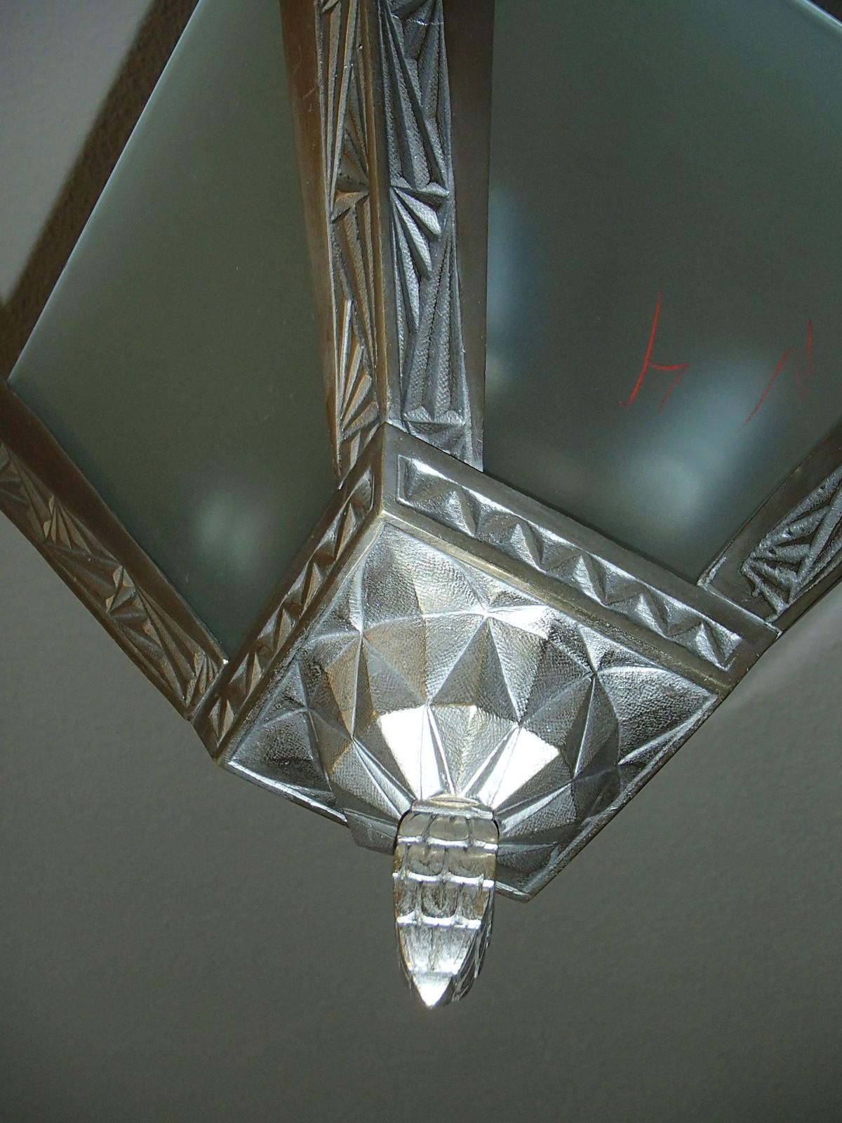 Art Deco Geometric  Bronze Nickeled Chandelier With Satined Glass photo buy