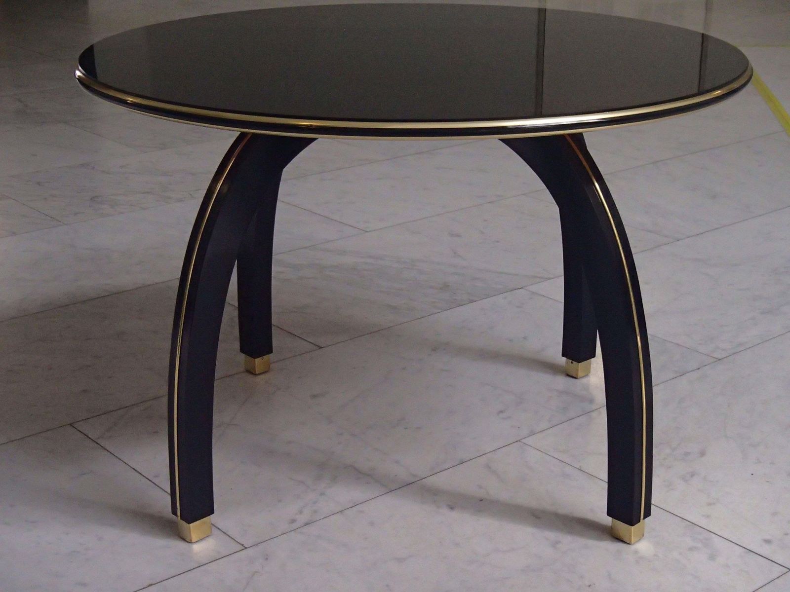 Huge Black Round Glass Side Table In The Style Of Jindrich Halabala photo buy