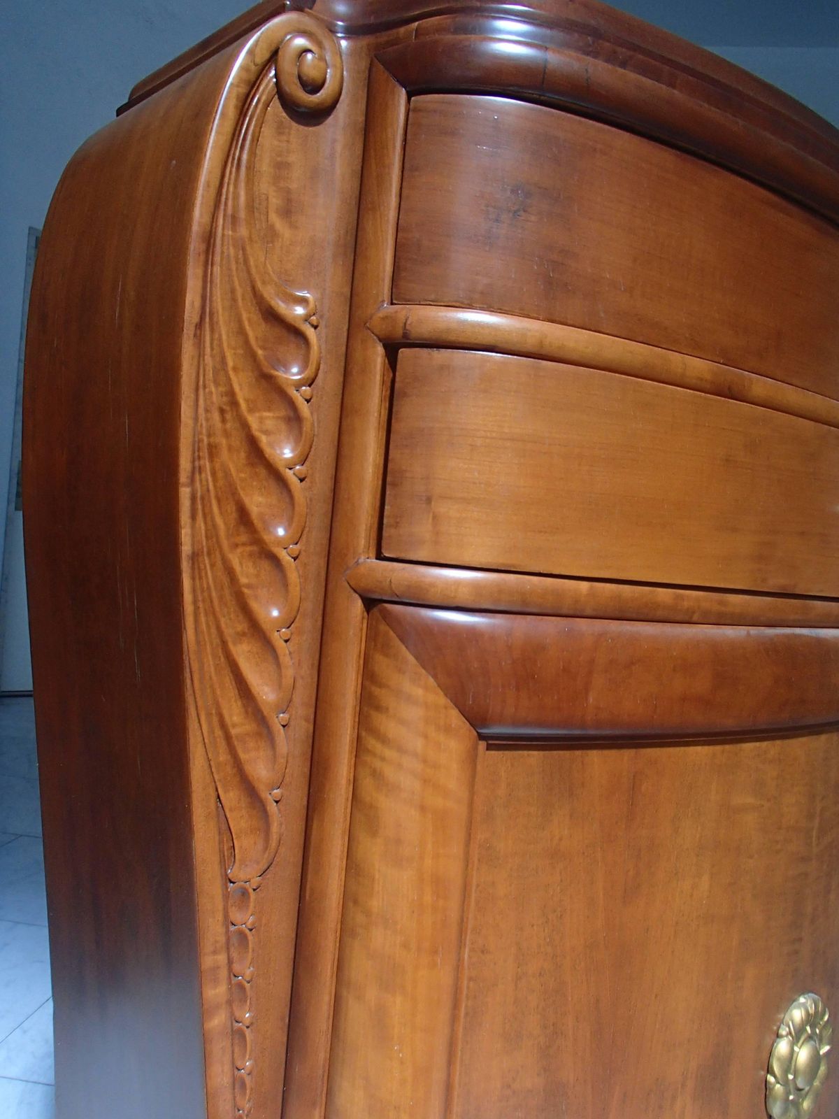 photo furniture 1920 Pair Of Cabinets/Consoles/Cupboards Tinted Birch 4 Ball Legs Floral Emblem