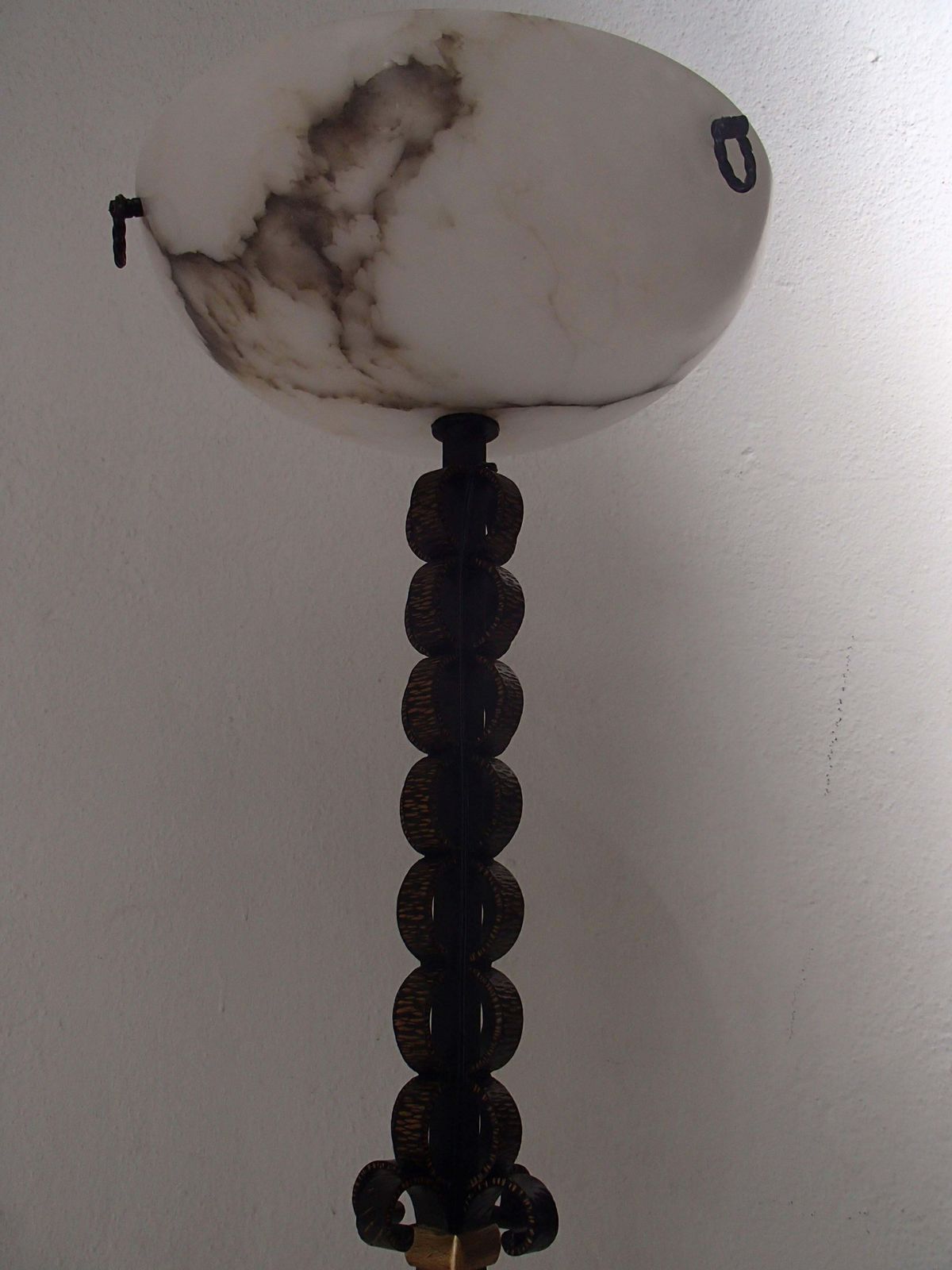 Art Deco Floor Lamp Wrought Iron And Brass With Alabaster Shade photo for sale