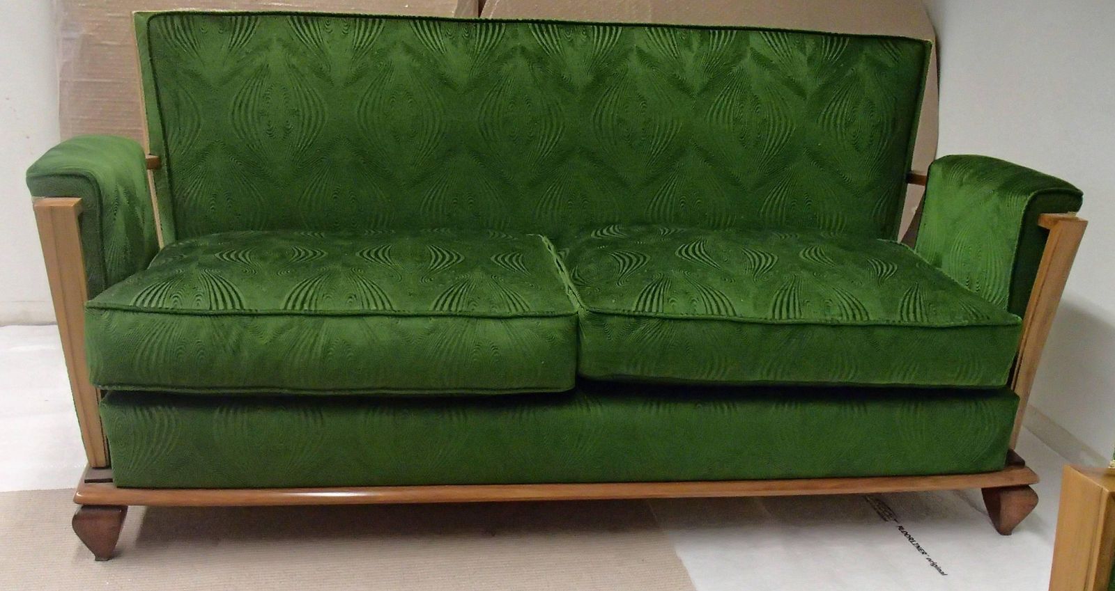 Art Deco Green Velours Three Seat Sofa With Two Armchairs "Merkt" photo for sale