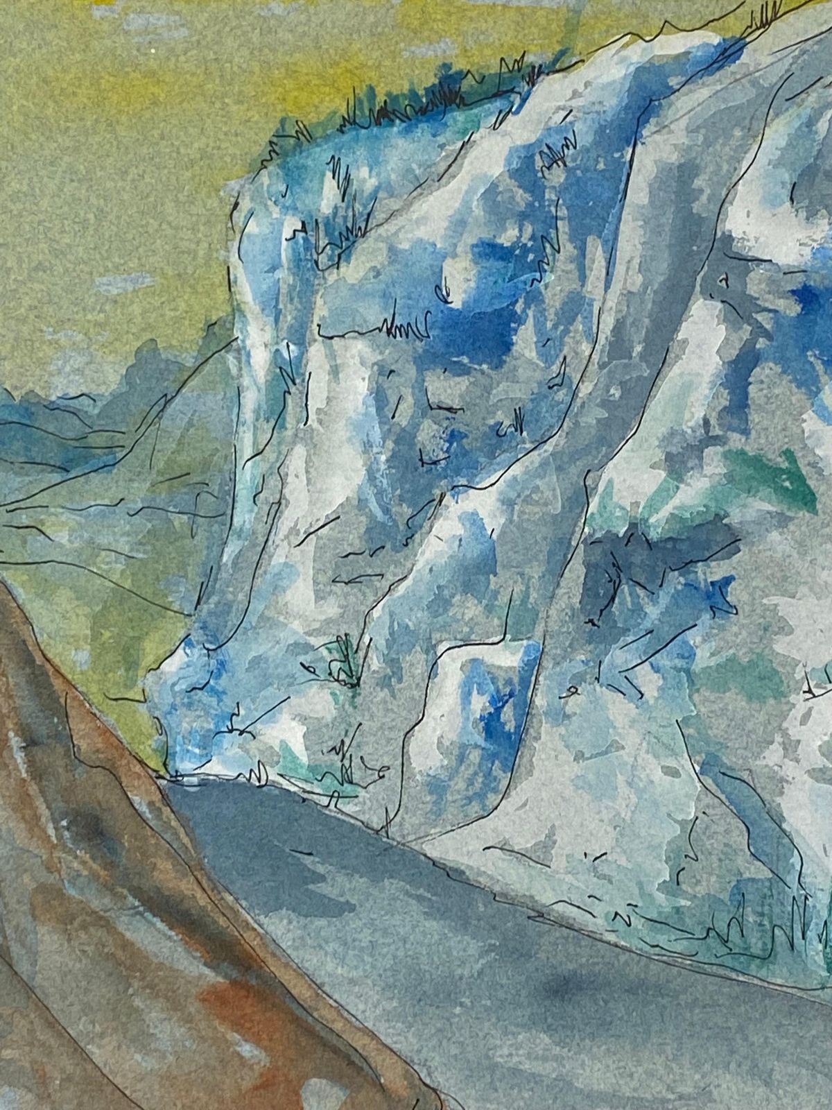 Unknown 1950's French Modernist/ Cubist Painting Signed, Through The Mountains photo vinterior