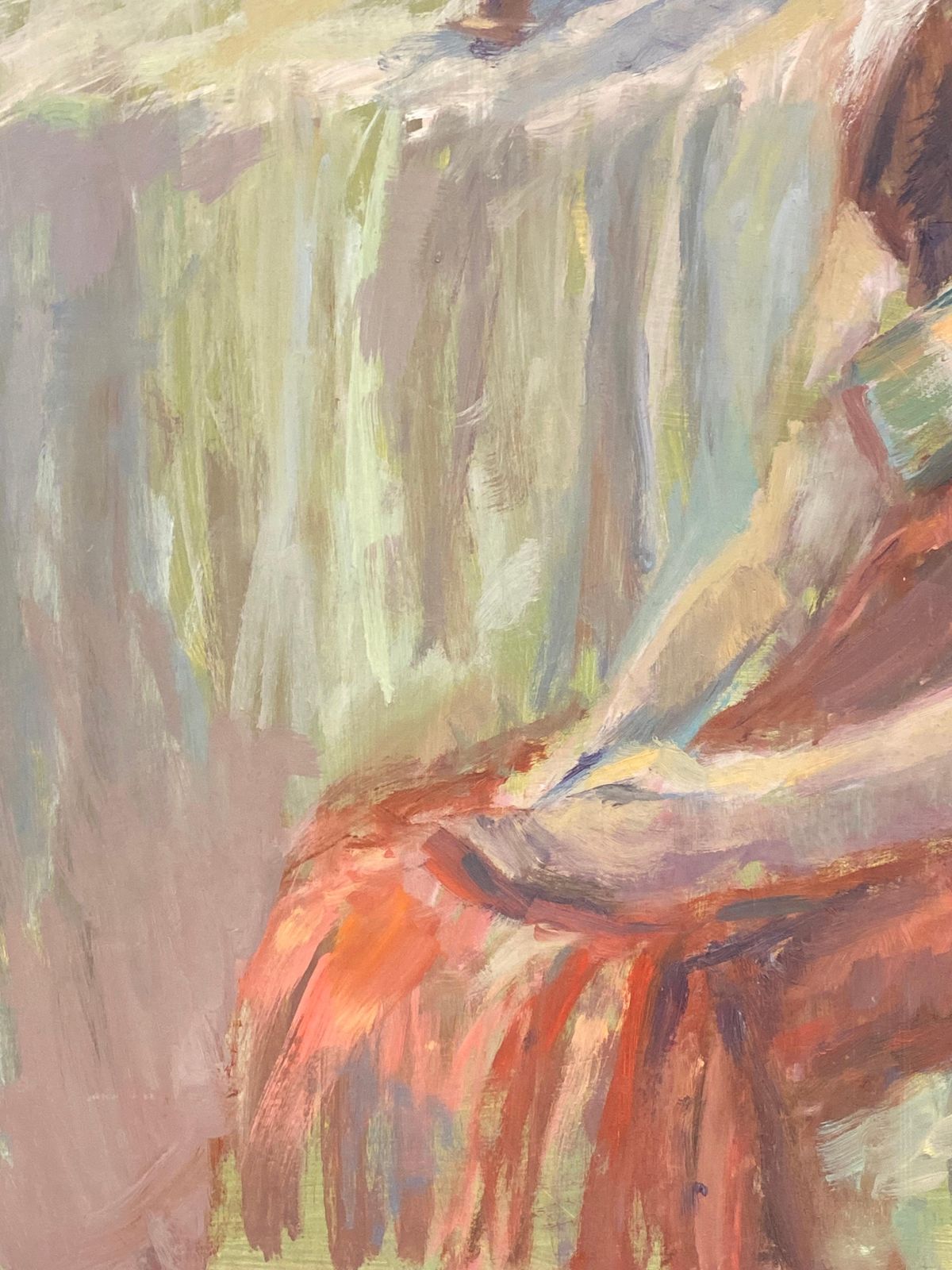 Unknown Large 1960's British Original Oil Painting, Woman Sat On Chair Circa 1960s photo for sale