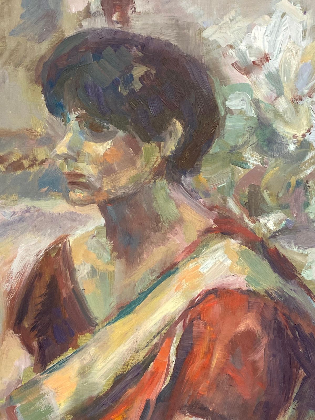 Unknown Large 1960's British Original Oil Painting, Woman Sat On Chair Circa 1960s photo vinterior