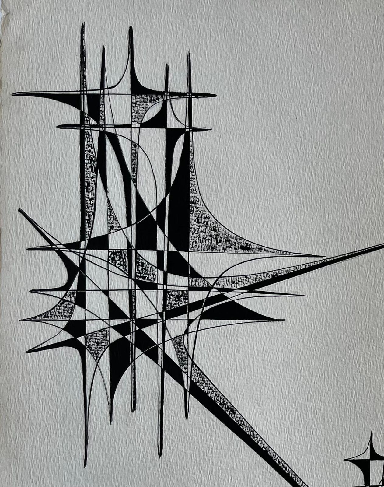 Serge Guerin (1916) Mid Century French Architectural Abstract Ink Drawing Signed Sg photo vinterior