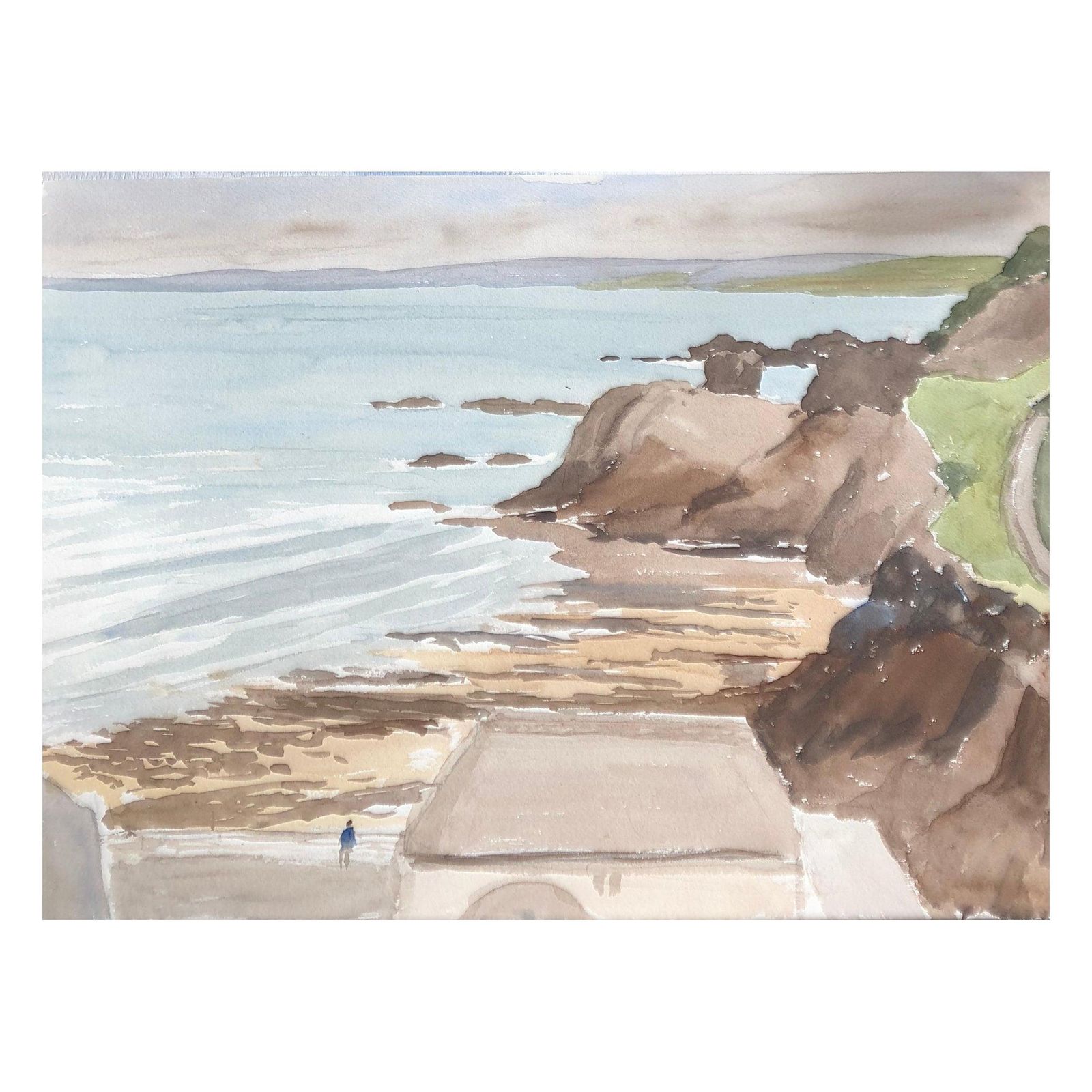 Unknown Coastal Scene, Original British Watercolour Painting Circa 1970s