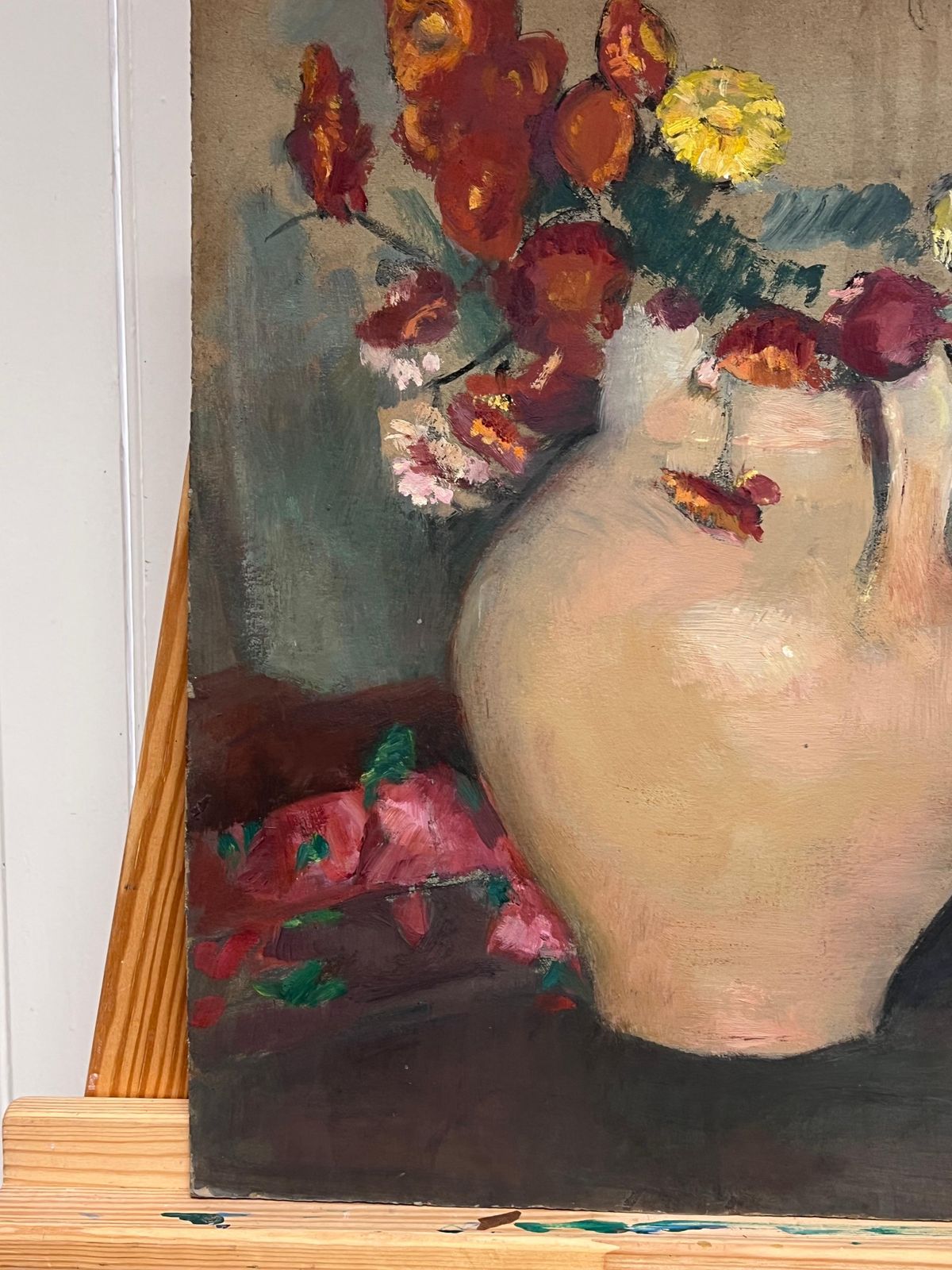 Cécile Hertz Eyrolles (1875 1974) 1930's French Post Impressionist Oil Still Life Flowers In Earthen Vase photo vinterior