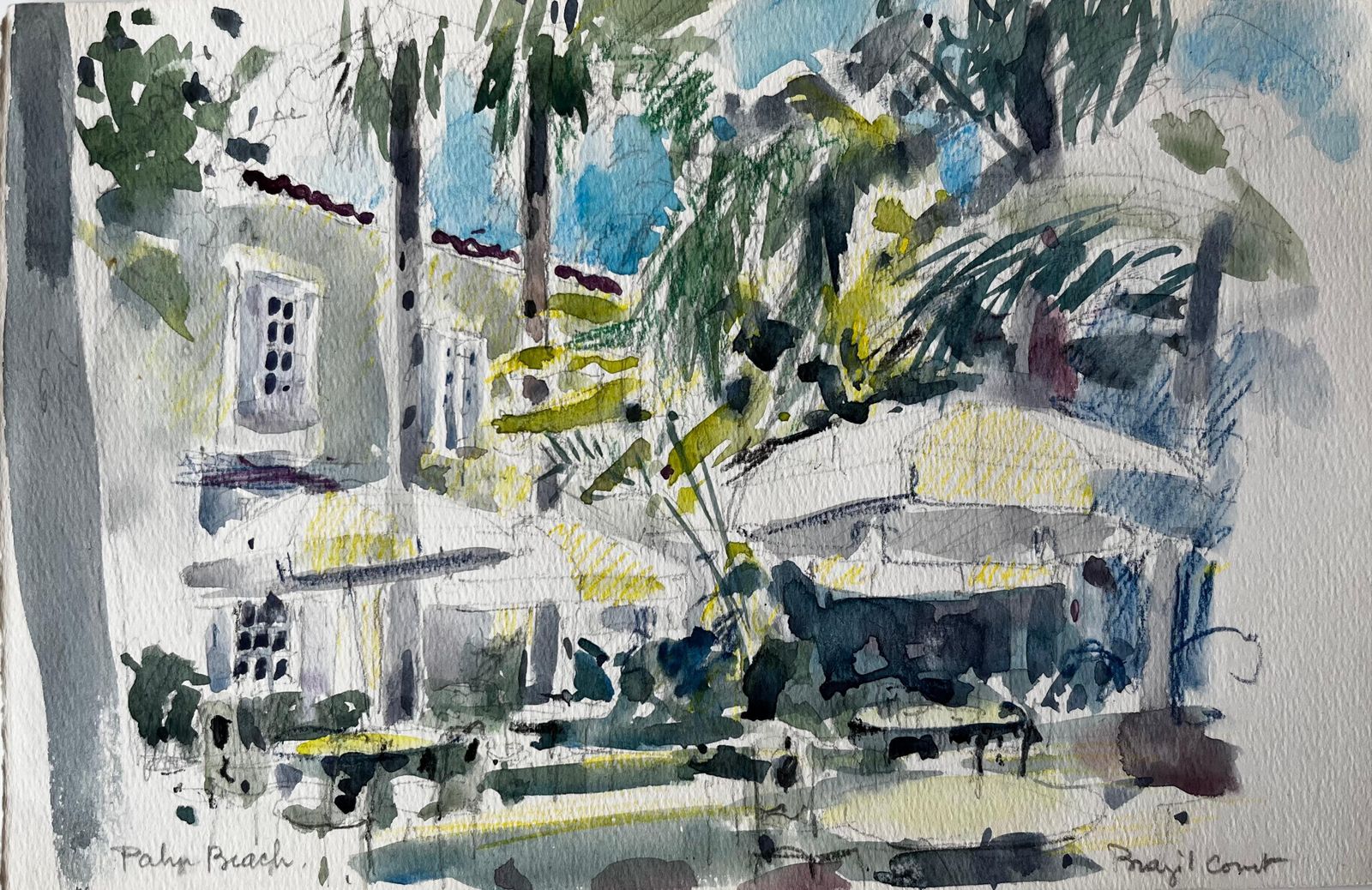 Pierre Neveu Royal Court Terrace And Garden Monte Carlo Watercolour Study