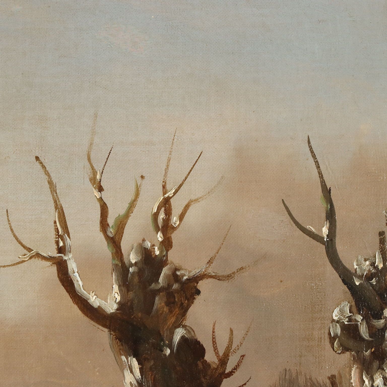 Antique Painting With Winter Landscape Oil On Canvas XIX Century photo vinterior