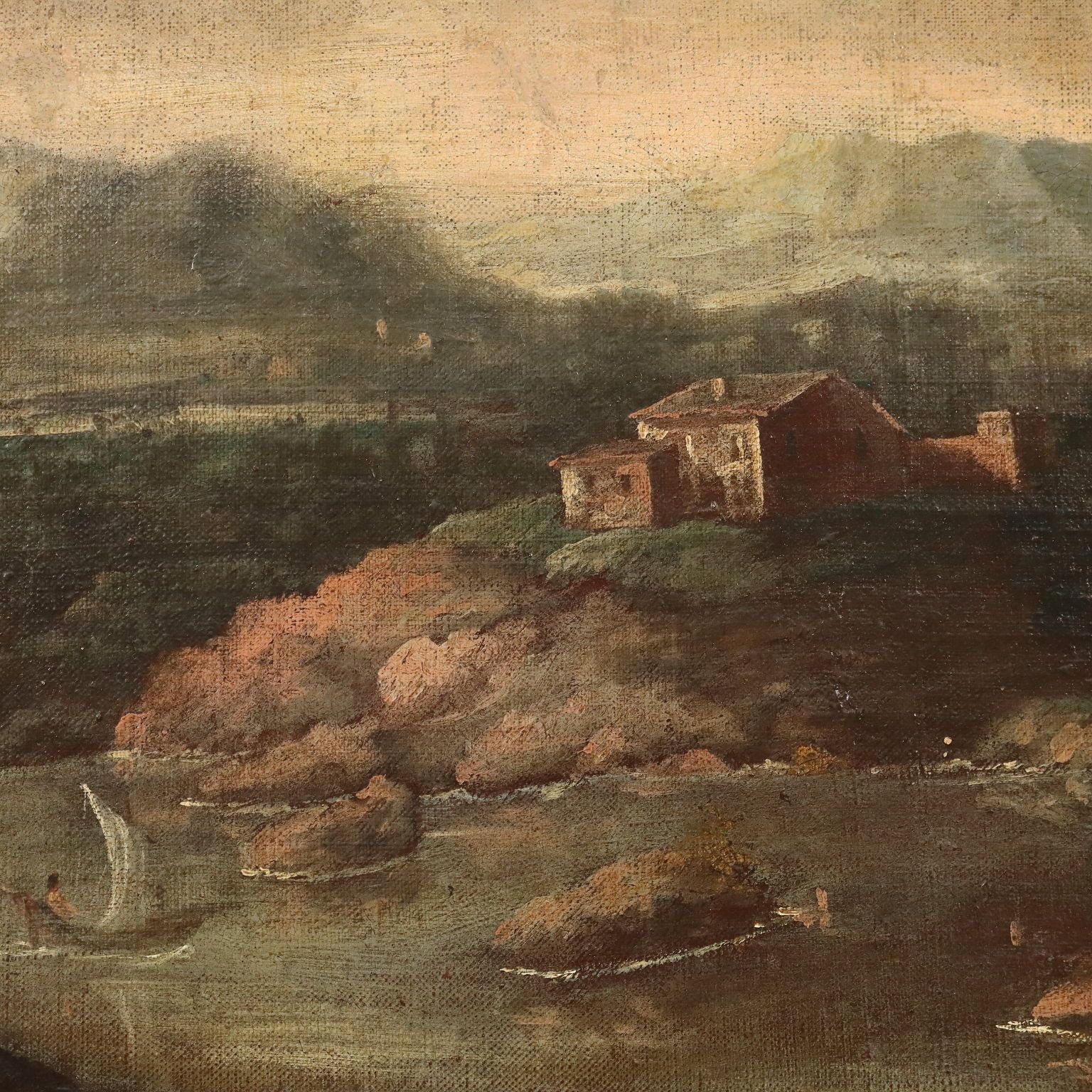 Antique Painting Landscape With Building Oil On Canvas XVIII Century photo 2650.0