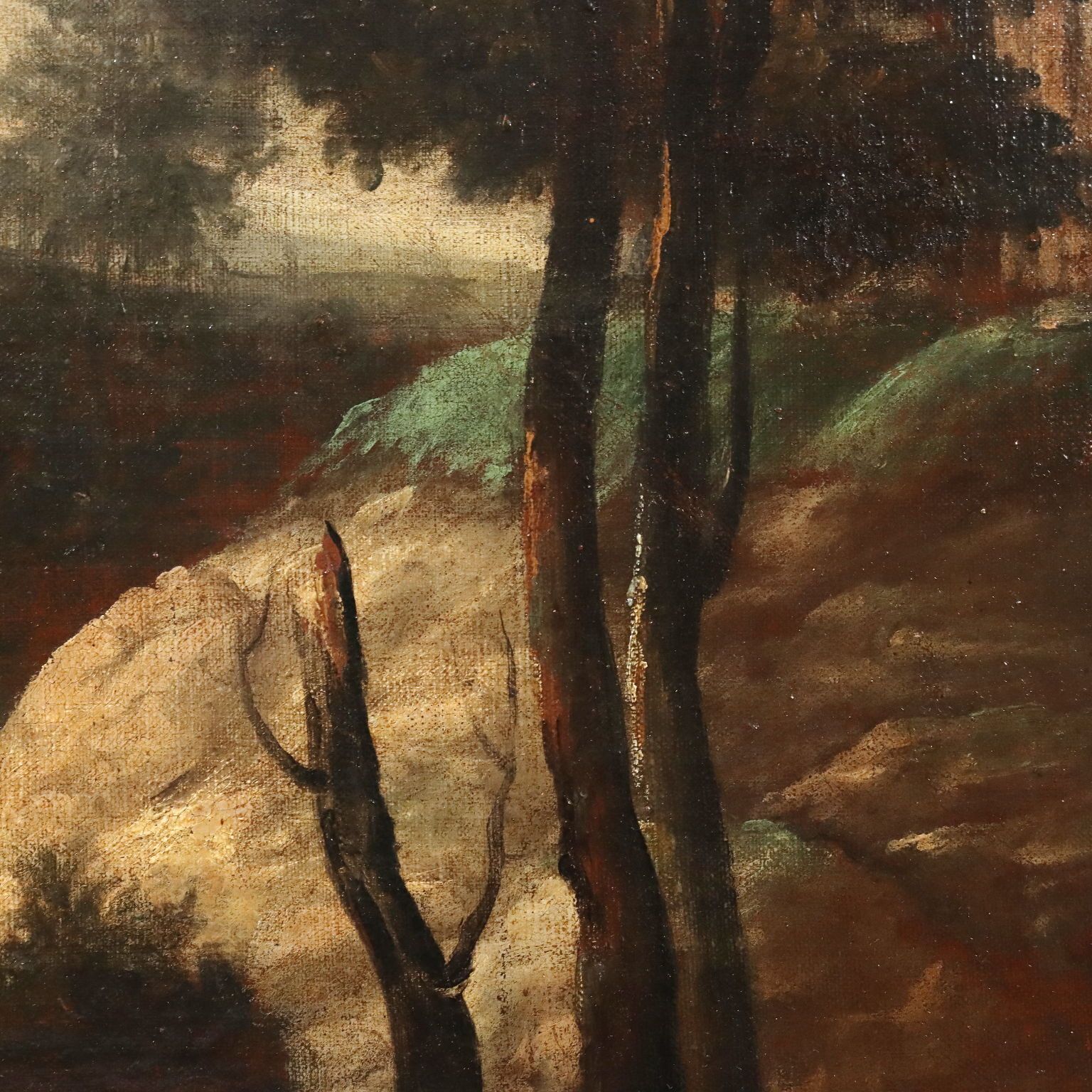 Antique Painting Landscape With Building Oil On Canvas XVIII Century photo vinterior