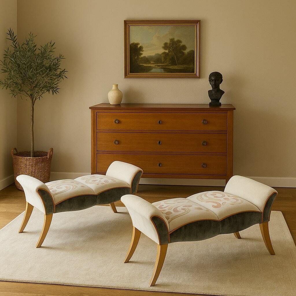 Antique Sofas Emboidered Fabric Beech Italy XX Century photo furniture
