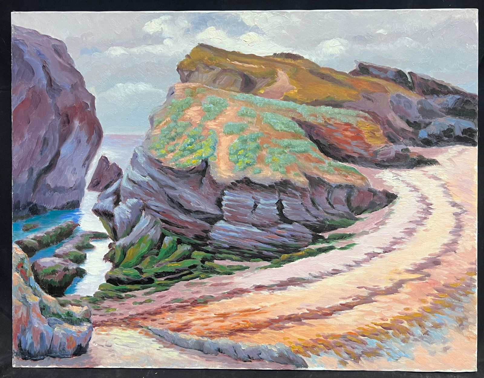 Georges Bordonove French Impressionist Oil Painting Coastal Path With Majestic Cliffs photo furniture