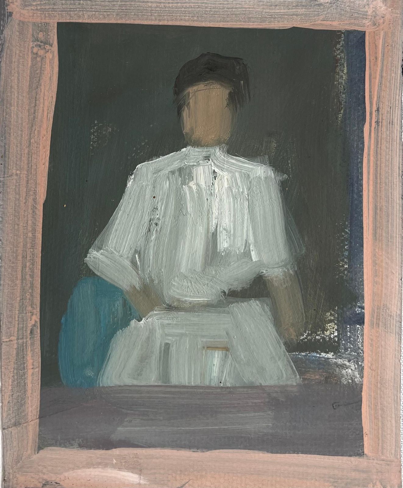 Robert Ladou Lady In A White Dress In Window Frame Original French Artwork 20th Century