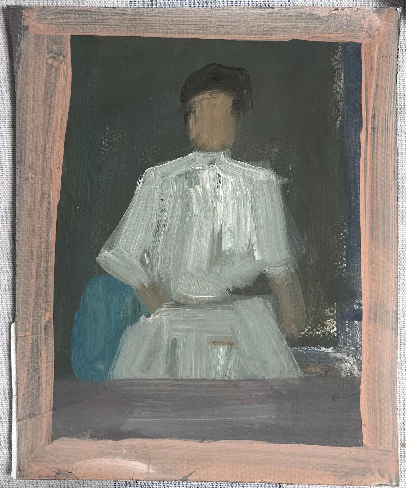 Robert Ladou Lady In A White Dress In Window Frame Original French Artwork 20th Century photo furniture