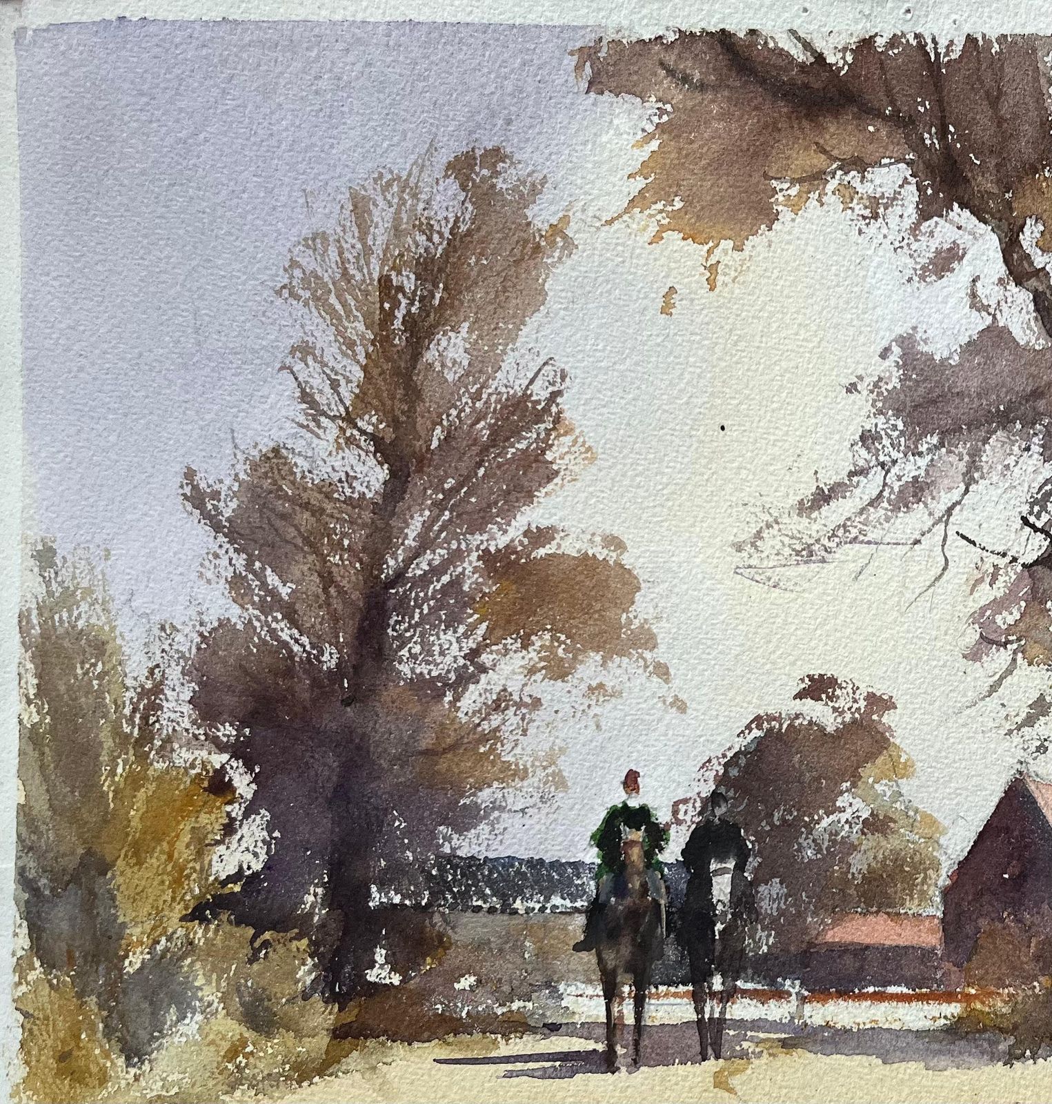 Anthony Avery British Impressionist Watercolor Of Horse Riders On A Country Lane photo Art