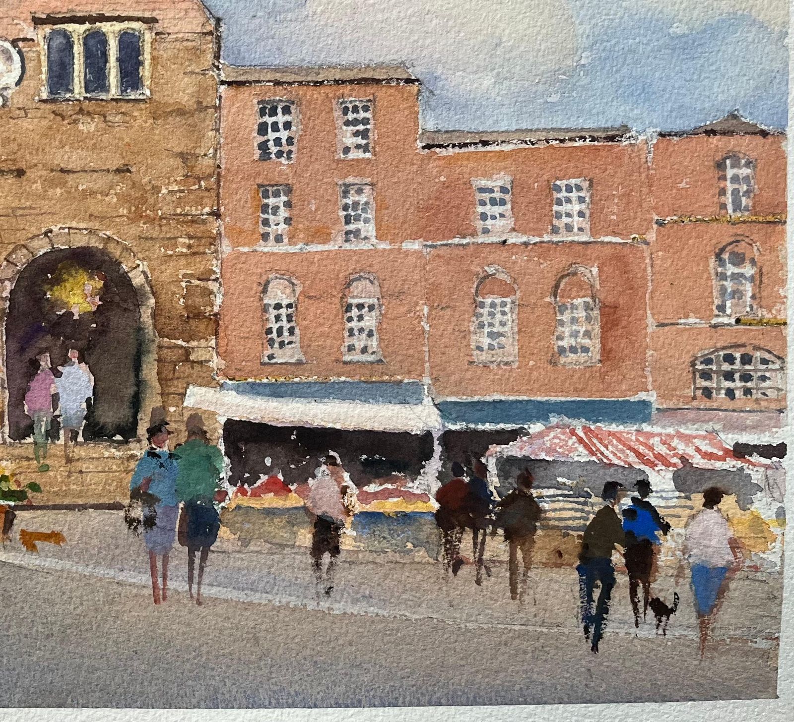 Anthony Avery British Impressionist Watercolor Of A Bustling Market Square Scene With Stalls photo for sale