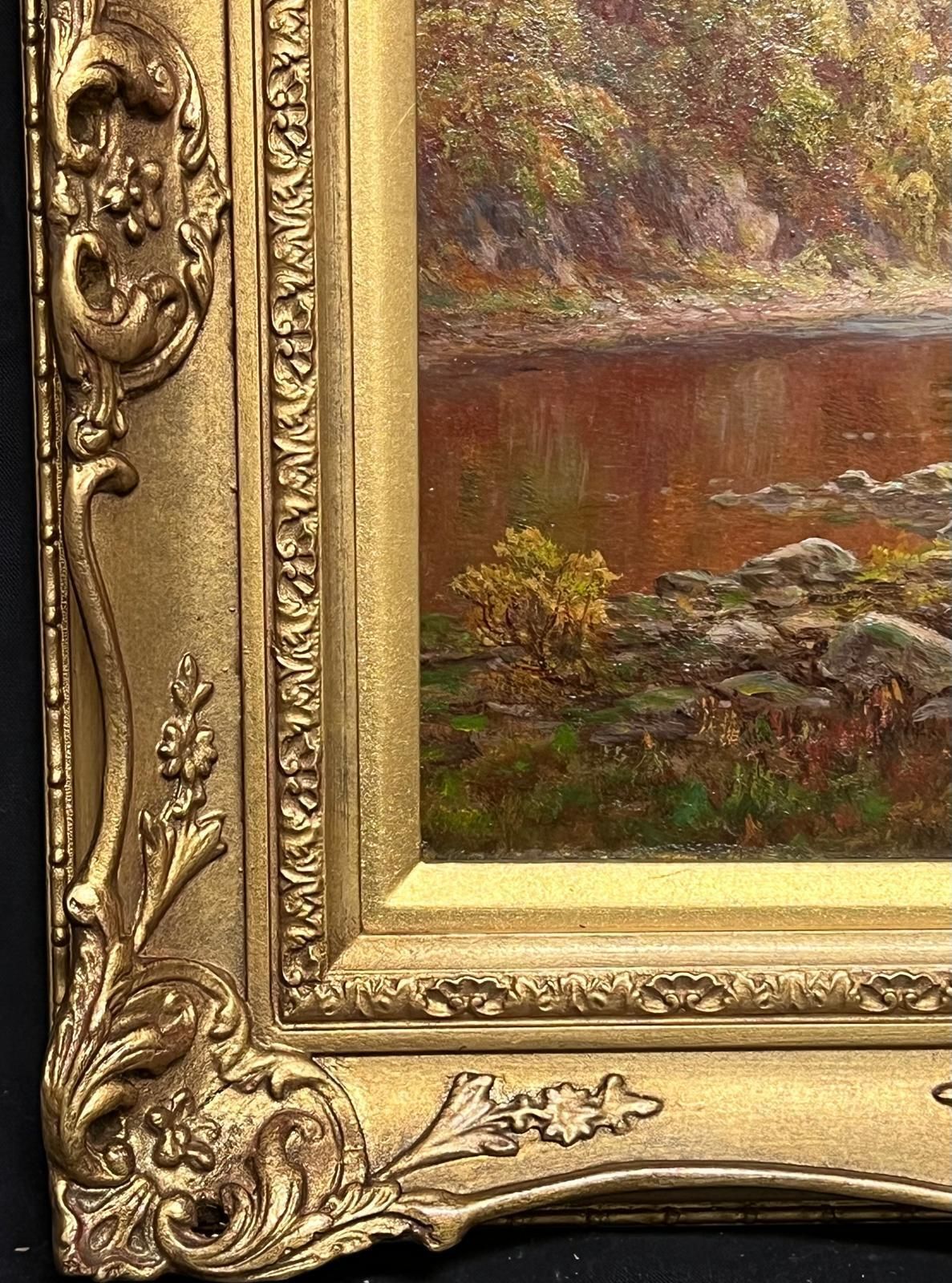 Everett W Mellor Antique English Oil Tranquil Riverside Landscape Richmond Castle Yorkshire photo vintage
