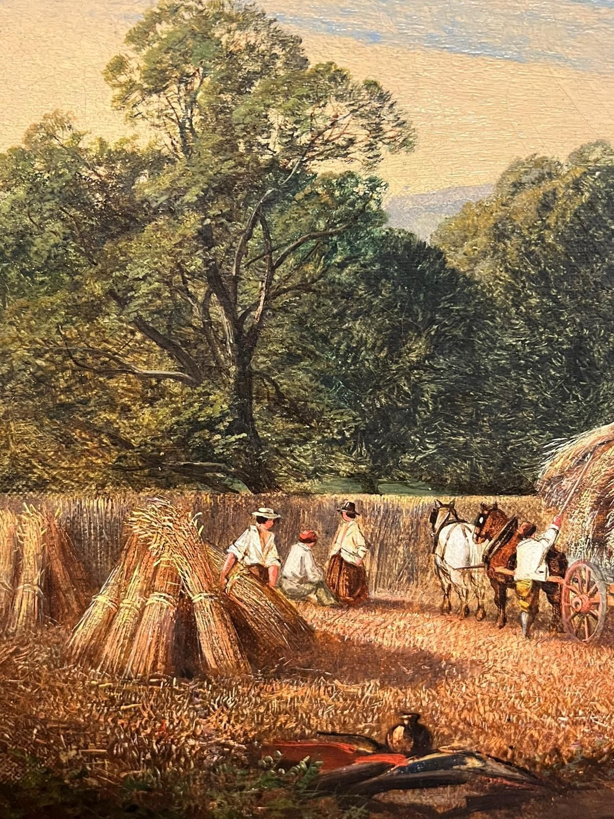 English Victorian Oil Early 19th Century Welsh Oil Painting Harvest Time Loading Haycart Mountains photo buy