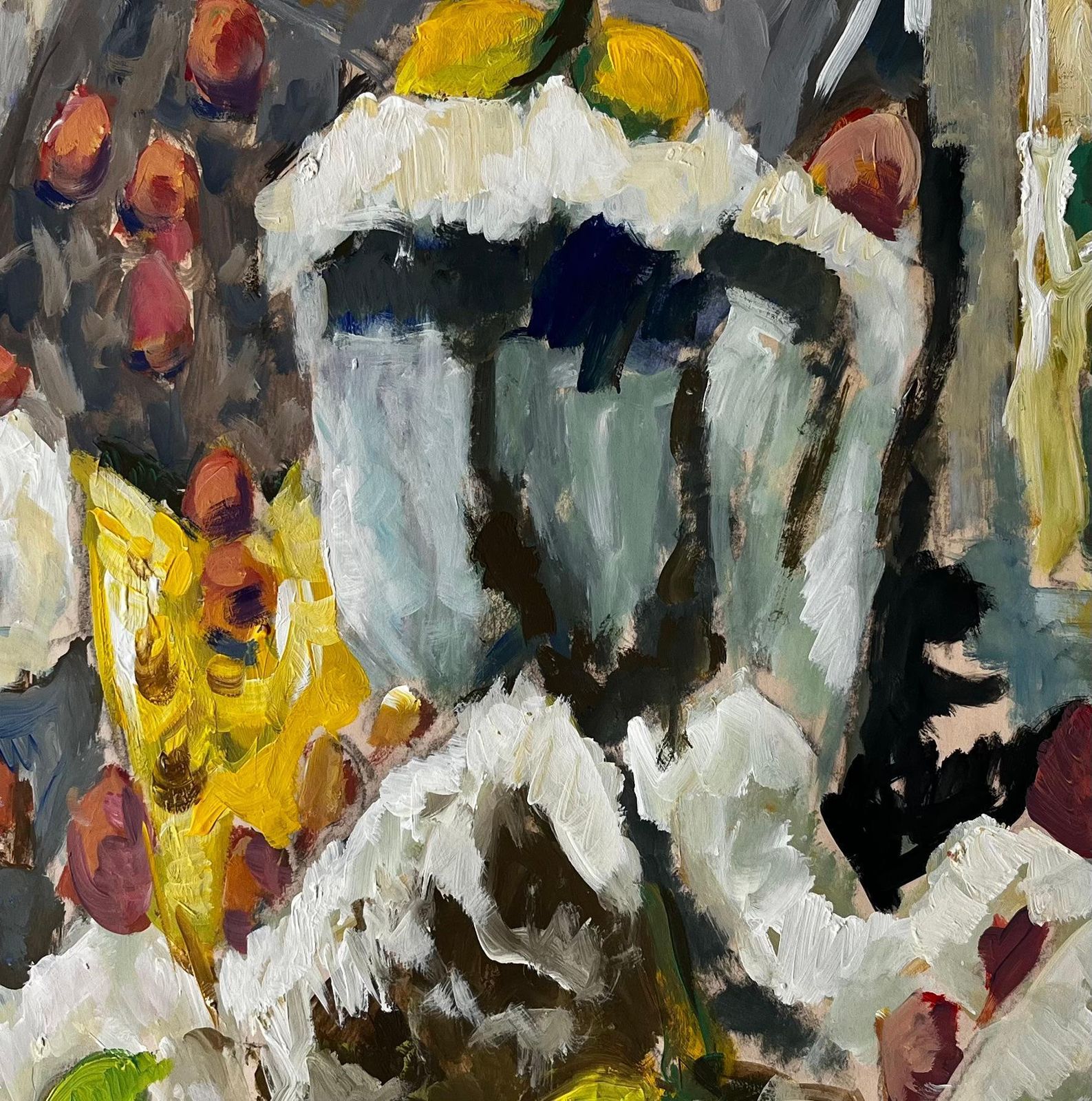Guy Nicod Still Life With Lemons Chestnuts And Yellow Jug French Modernist Gouache photo buy