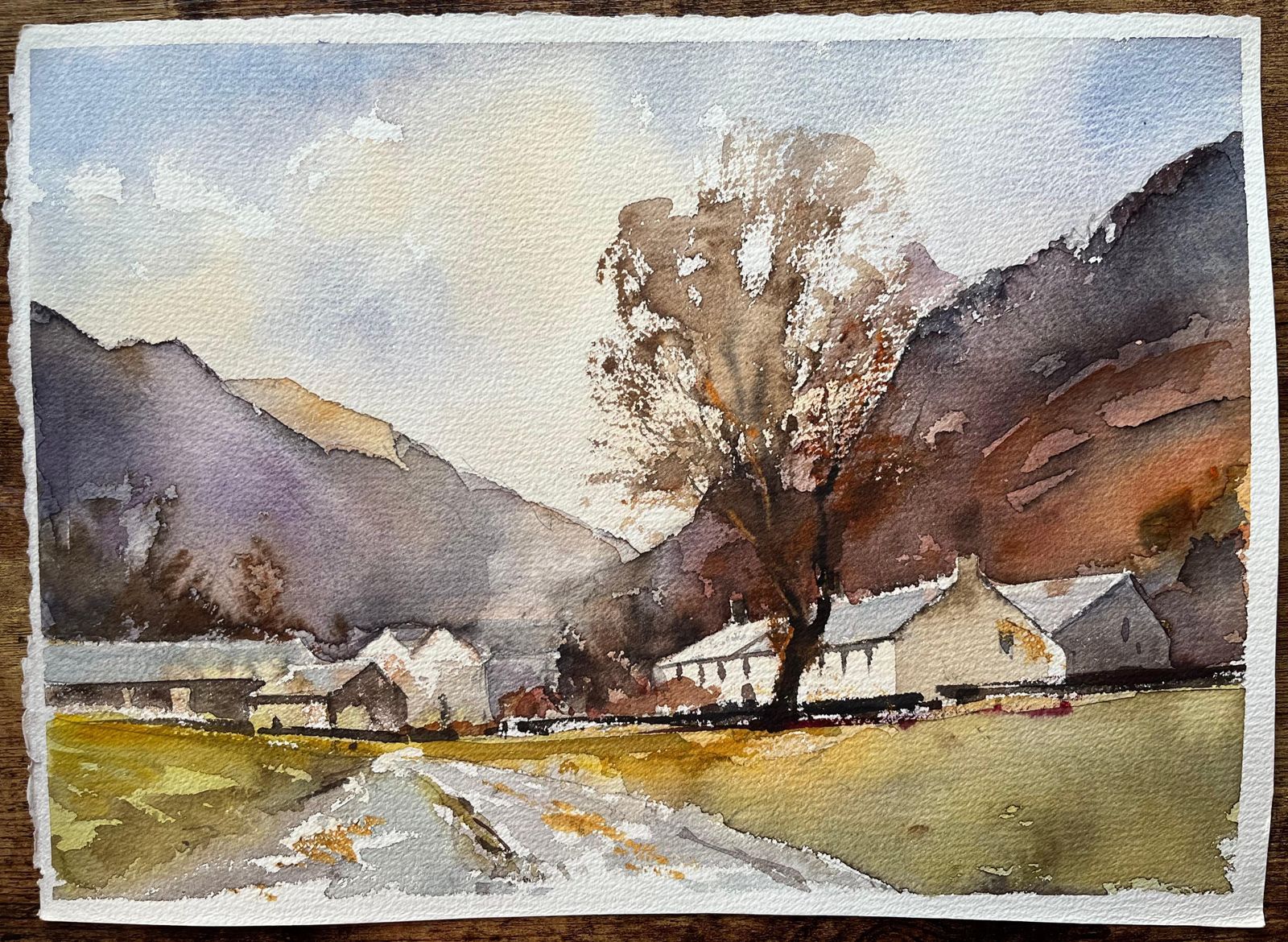 Anthony Avery British Impressionist Watercolor Of A Countryside Hamlet Beneath Rolling Hills photo furniture