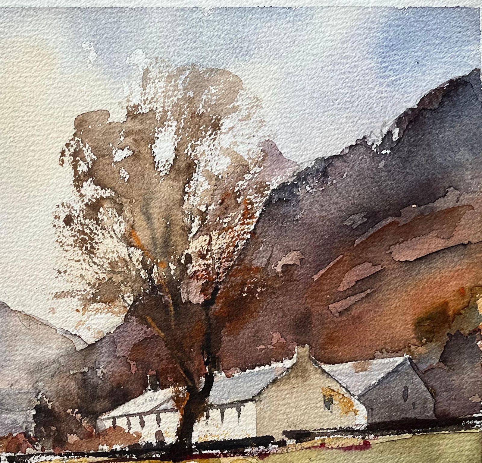 Anthony Avery British Impressionist Watercolor Of A Countryside Hamlet Beneath Rolling Hills photo 405.0