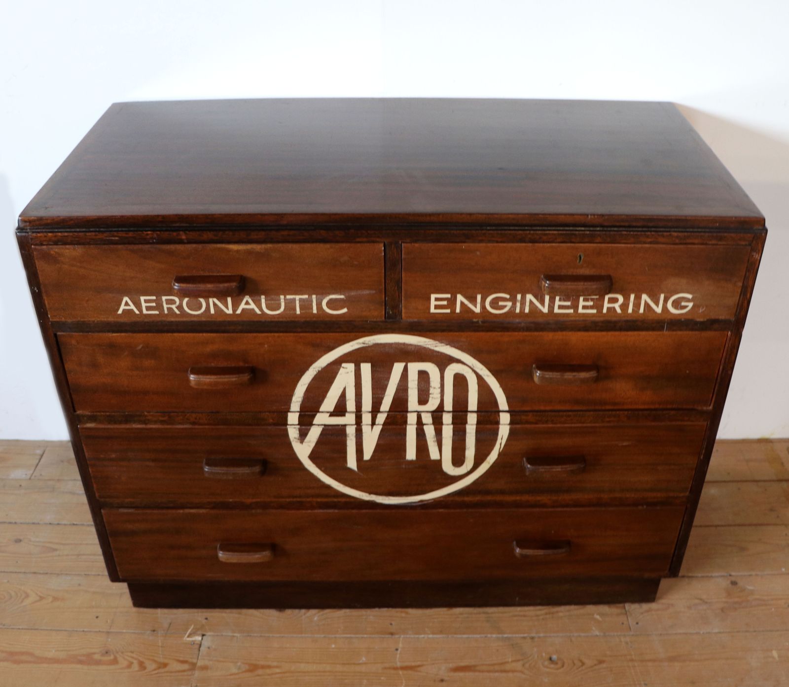 A Lovely, Classic 1930s Chest Of Five Drawers, Later Hand Sign Written For Avro Aeronautic Engineering.